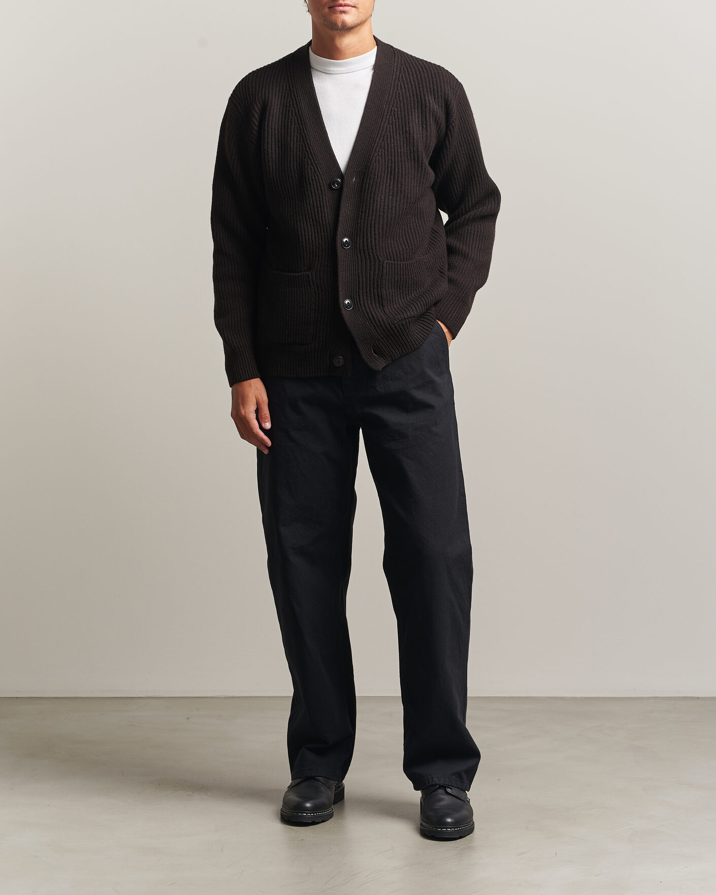 Herren | Pullover | Merz b. Schwanen | Merino/Cashmere Knitted Cardigan Espresso