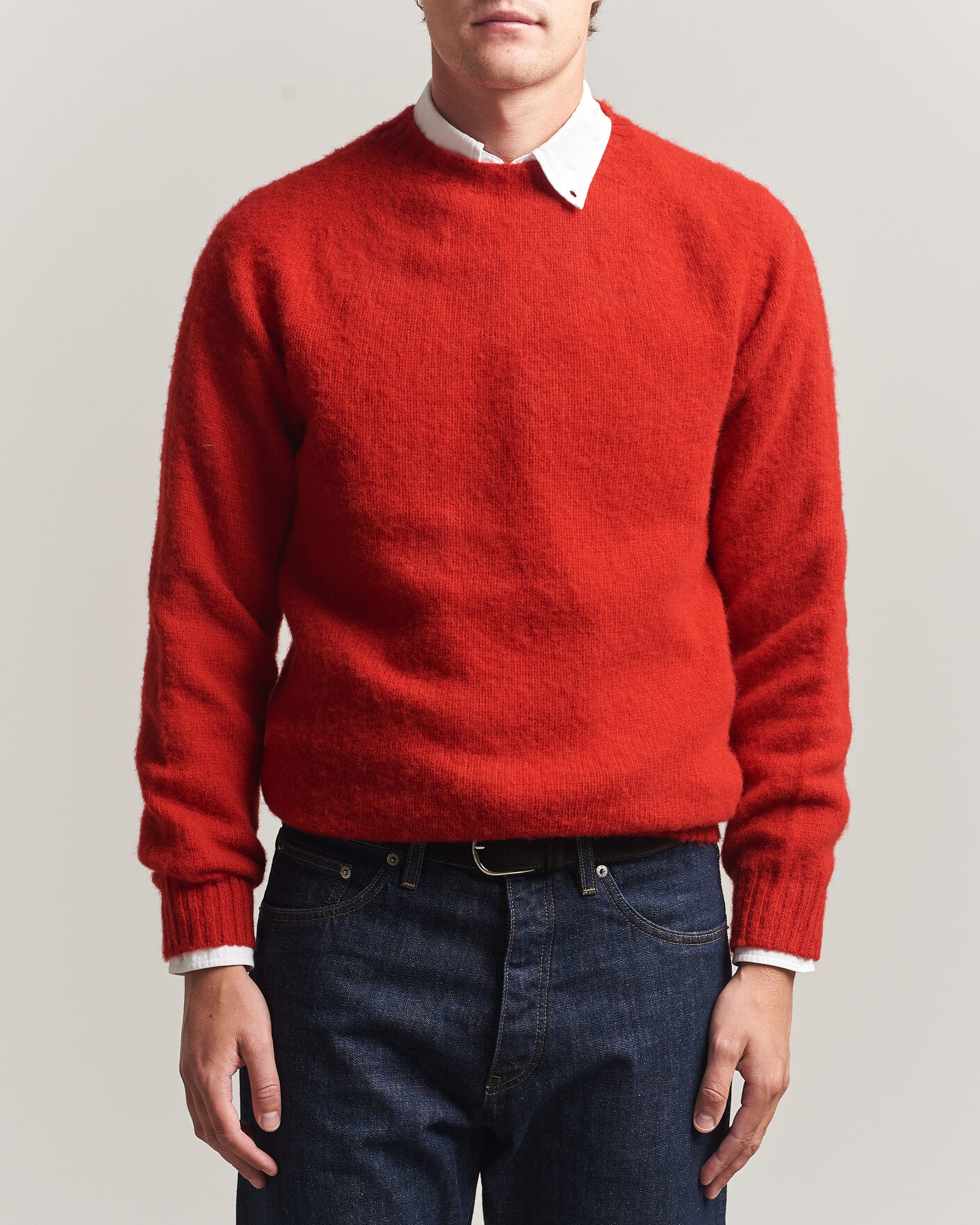 Herren | Pullover | Harley Of Scotland | Brushed Supersoft Lambswool Crewneck Cardinal