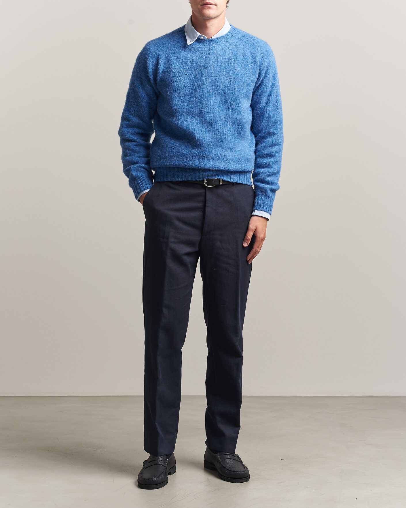 Herren | Pullover | Harley Of Scotland | Brushed Supersoft Lambswool Crewneck Cobalt