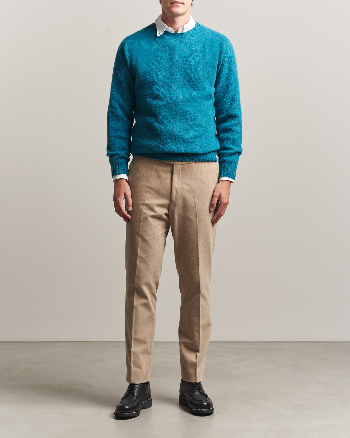 Herren | Pullover | Harley Of Scotland | Brushed Supersoft Lambswool Crewneck Gulfstream