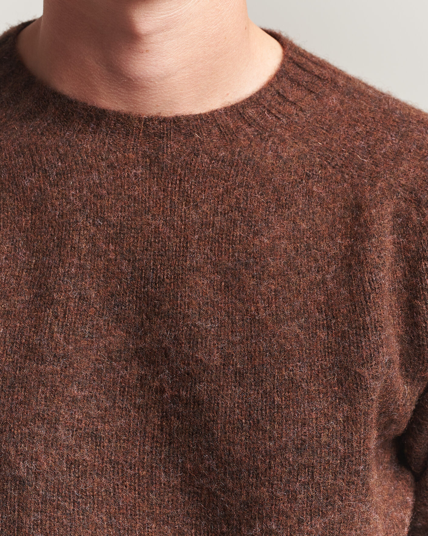 Herren | Pullover | Harley Of Scotland | Brushed Supersoft Lambswool Crewneck Marron