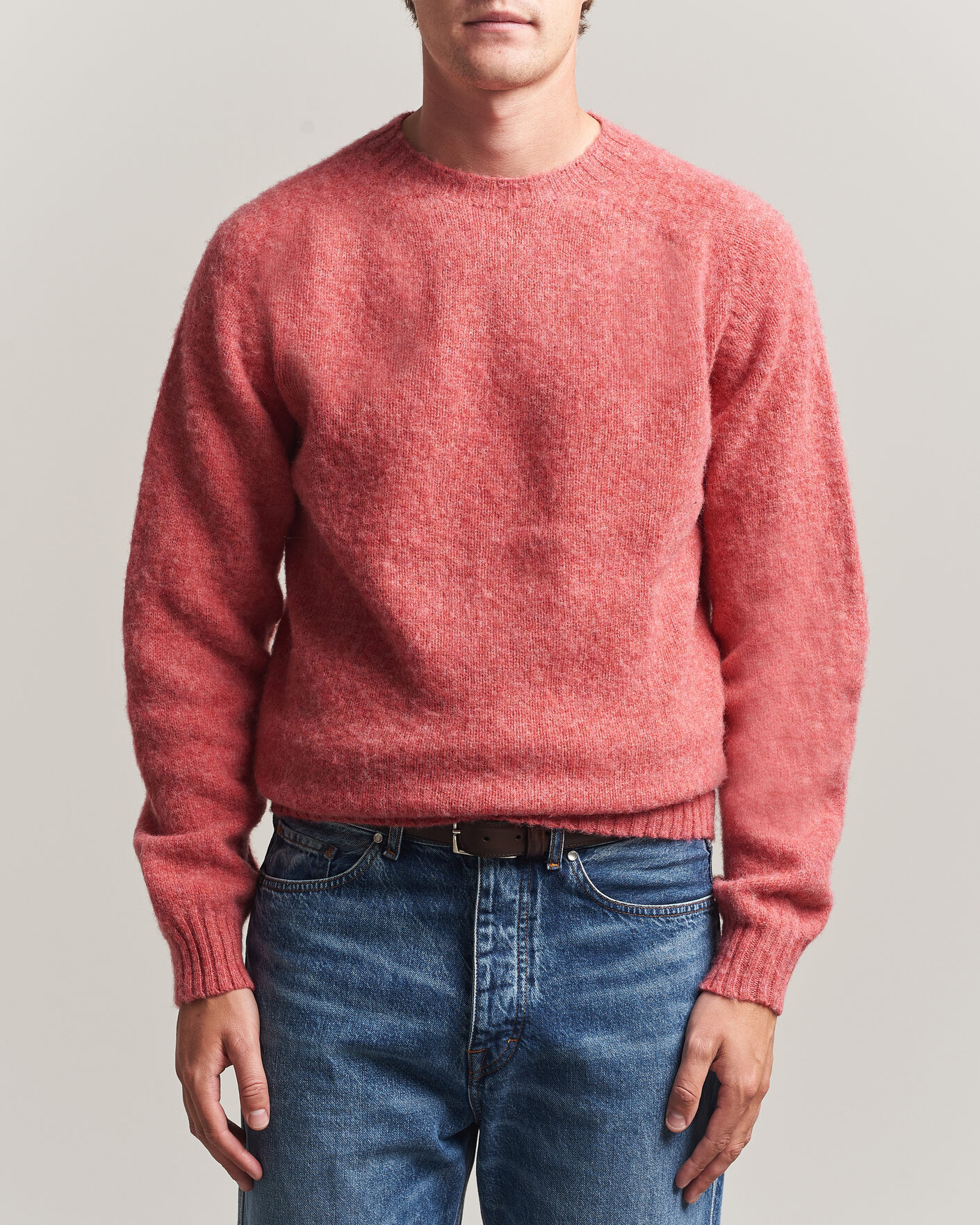 Herren | Pullover | Harley Of Scotland | Brushed Supersoft Lambswool Crewneck Tea Rose