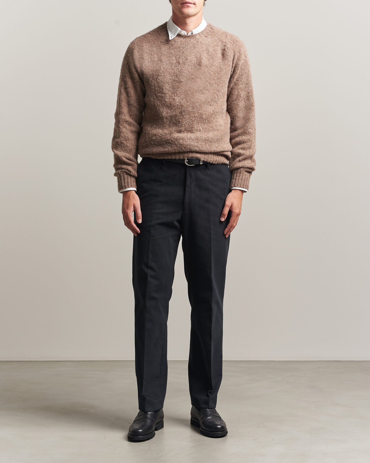 Herren | Pullover | Harley Of Scotland | Brushed Supersoft Lambswool Crewneck Tundra