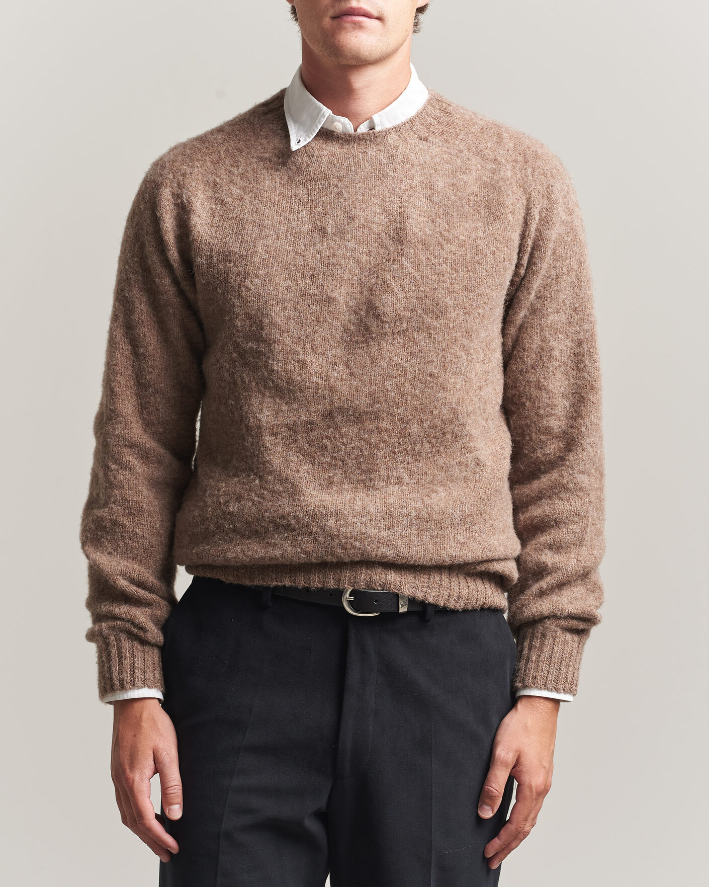 Herren | Pullover | Harley Of Scotland | Brushed Supersoft Lambswool Crewneck Tundra