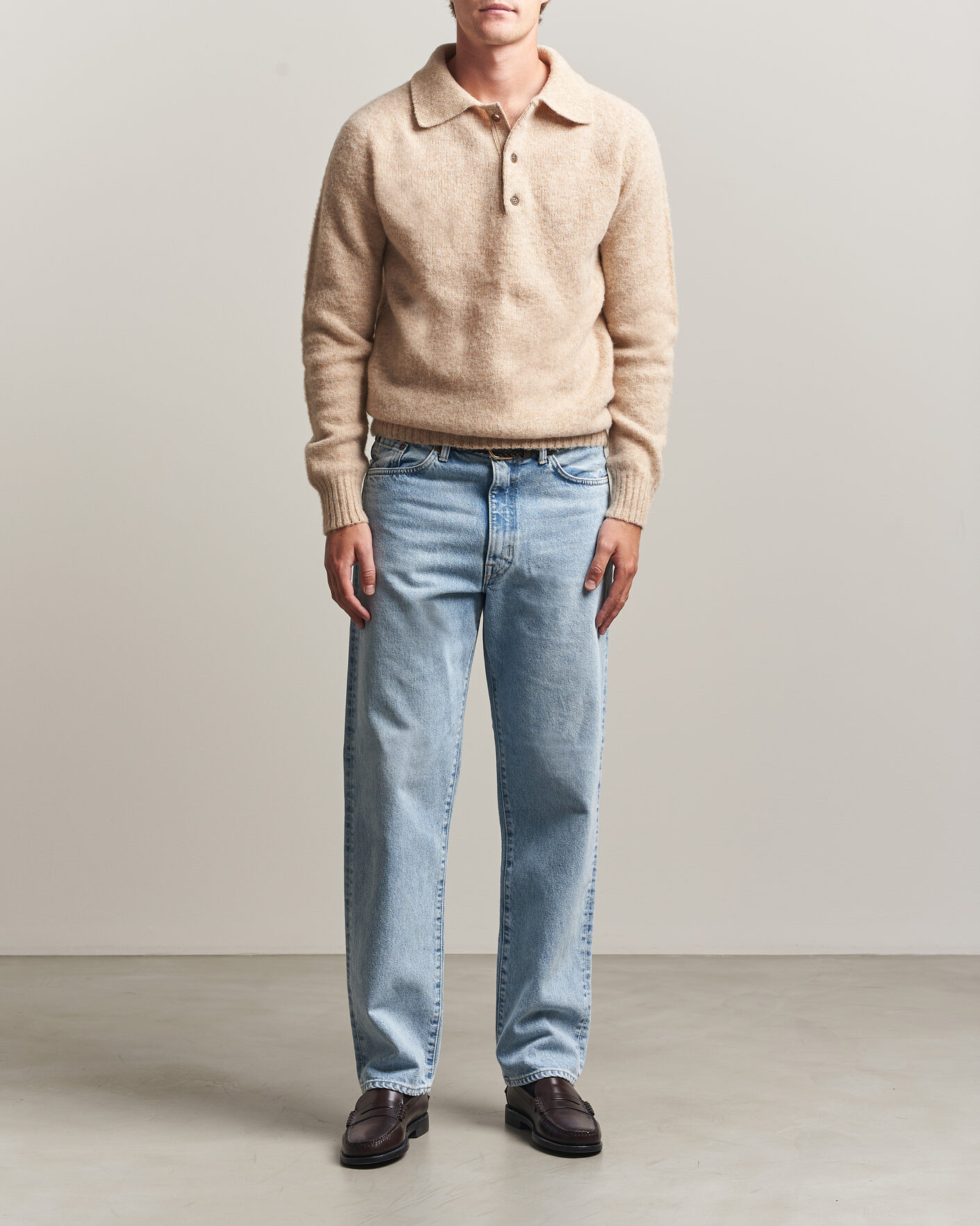 Herren | Pullover | Harley Of Scotland | Brushed Supersoft Lambswool Polo Calico