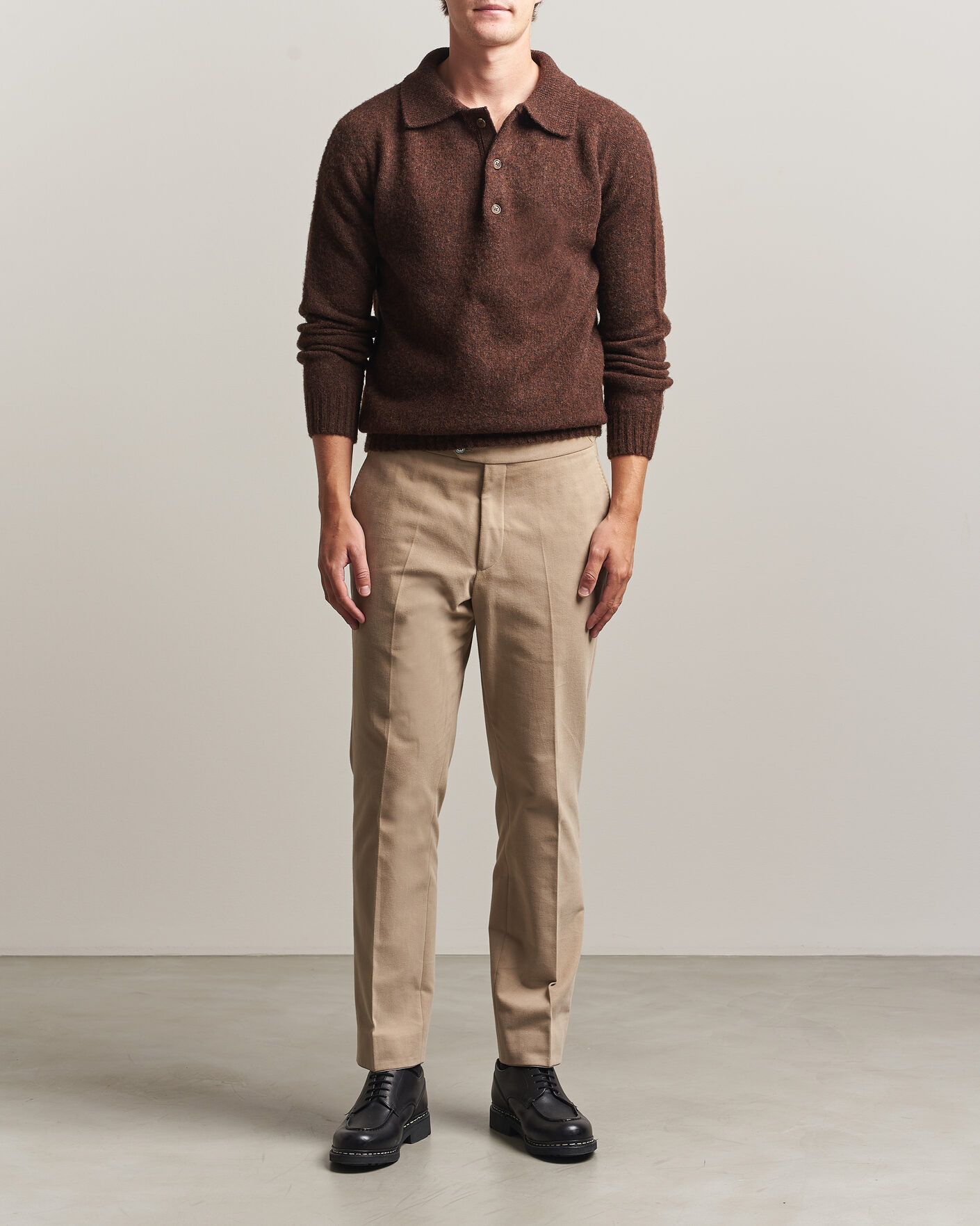 Herren | Pullover | Harley Of Scotland | Brushed Supersoft Lambswool Polo Marron