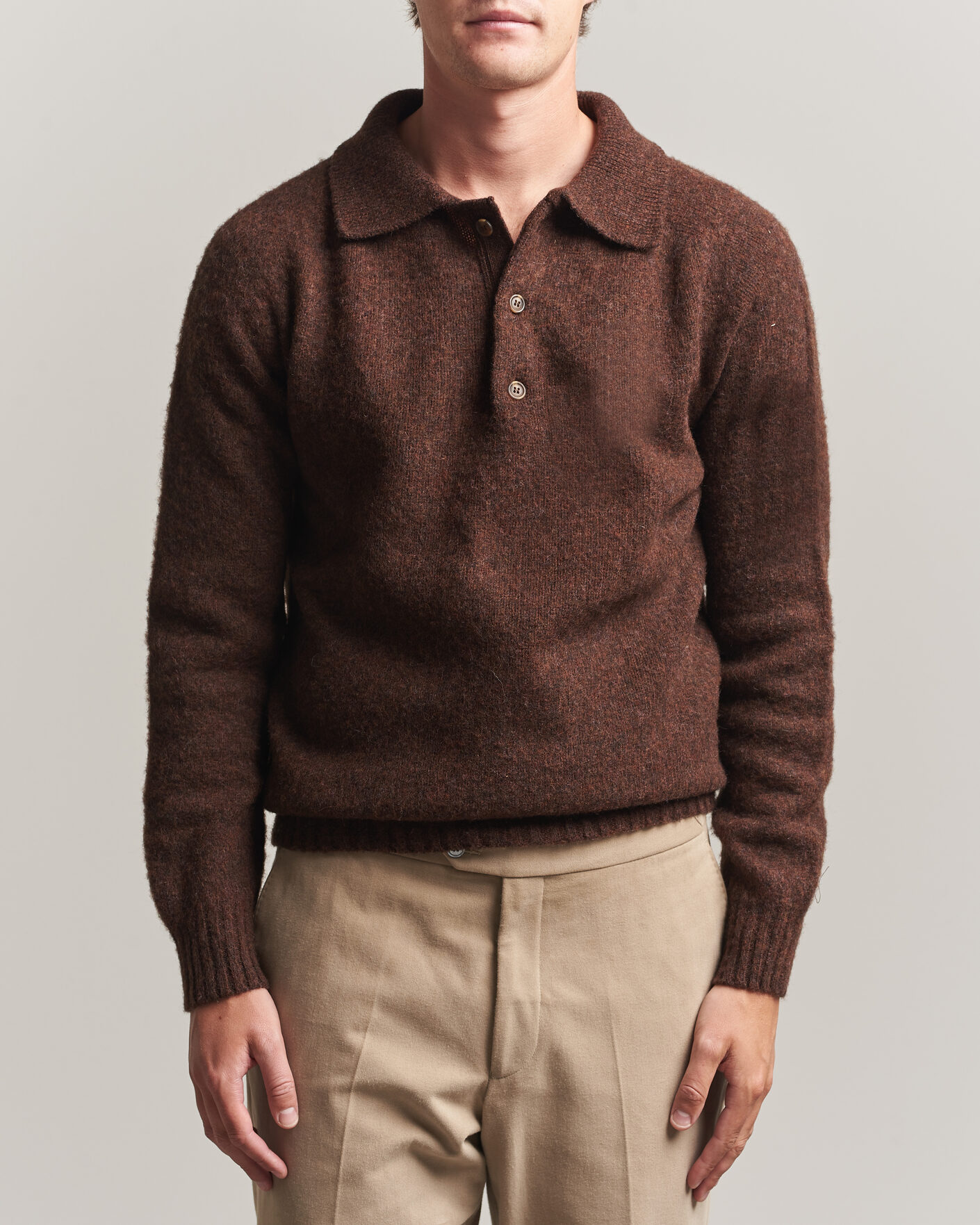 Herren | Pullover | Harley Of Scotland | Brushed Supersoft Lambswool Polo Marron