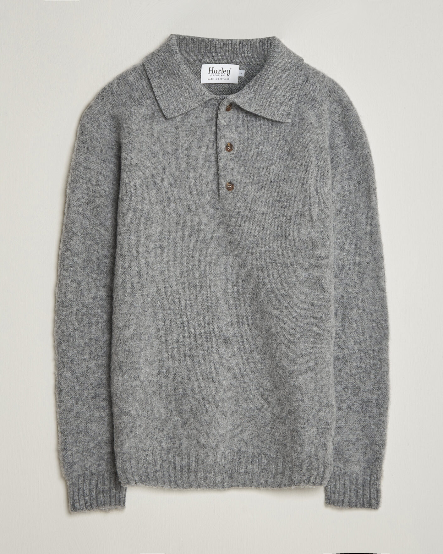 Herren | Pullover | Harley Of Scotland | Brushed Supersoft Lambswool Polo Mid Grey