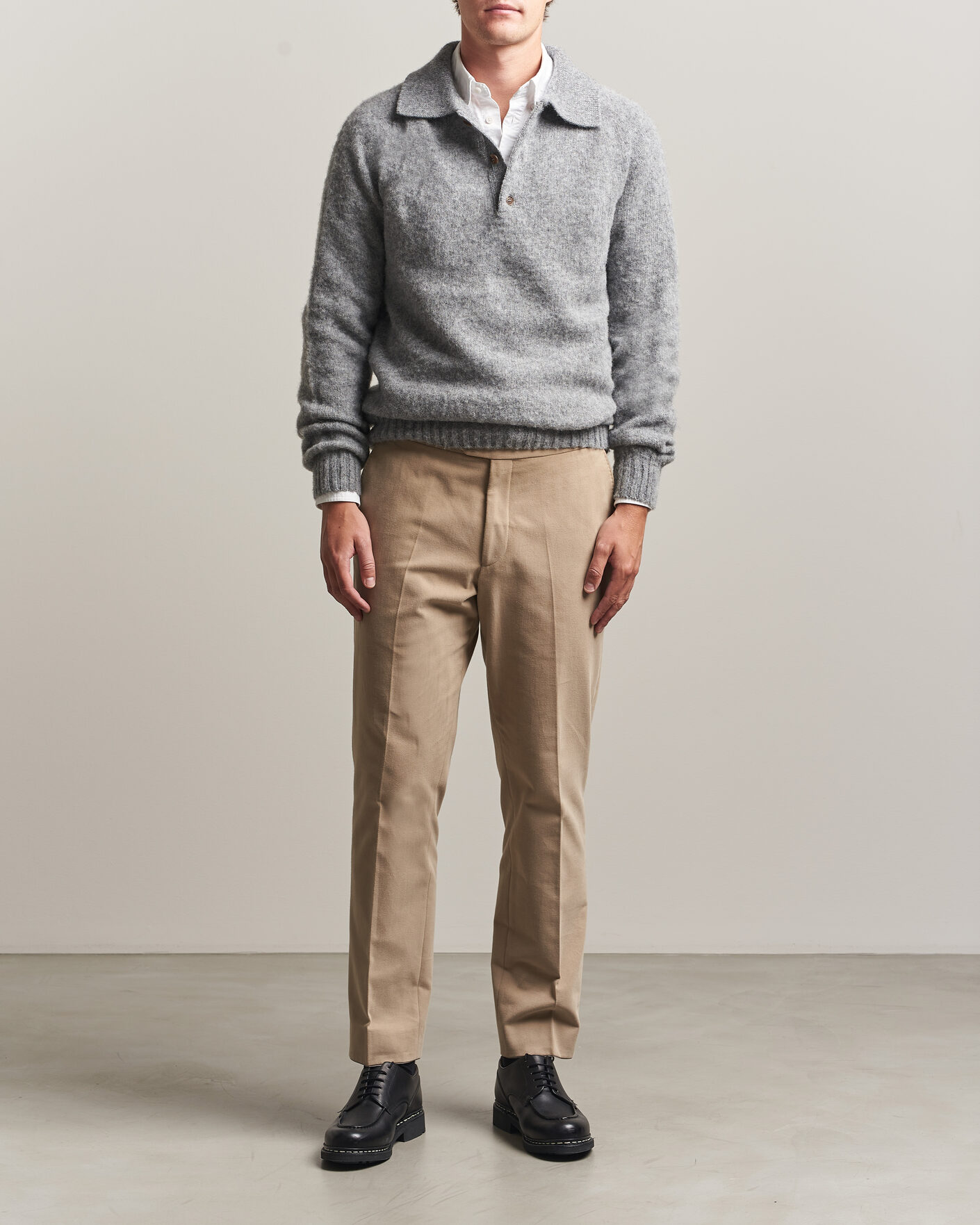 Herren | Pullover | Harley Of Scotland | Brushed Supersoft Lambswool Polo Mid Grey