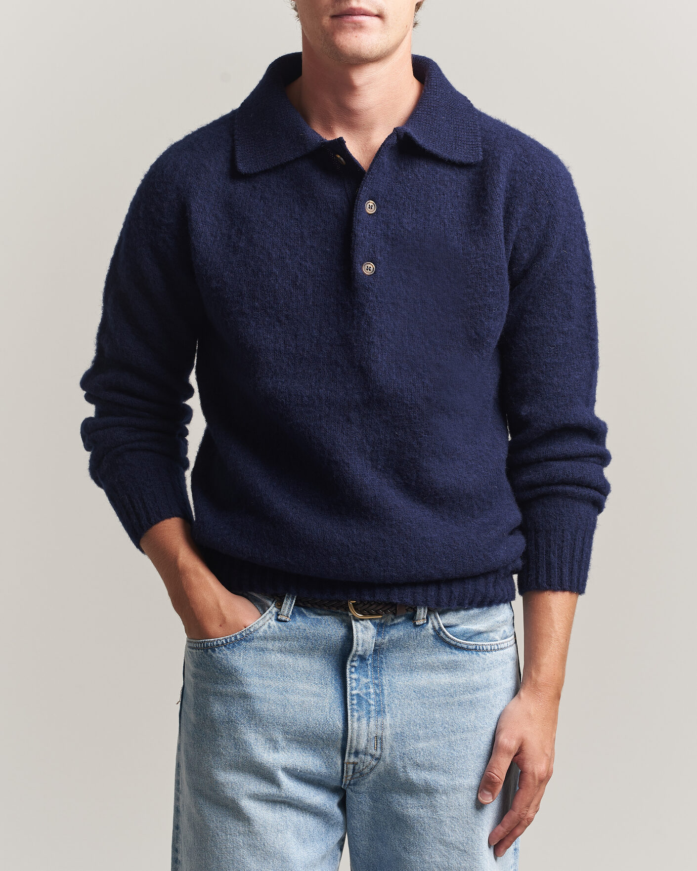 Herren | Pullover | Harley Of Scotland | Brushed Supersoft Lambswool Polo Navy