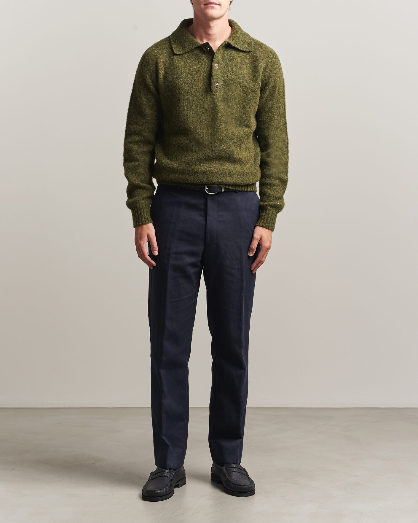 Herren | Pullover | Harley Of Scotland | Brushed Supersoft Lambswool Polo Scots Pine