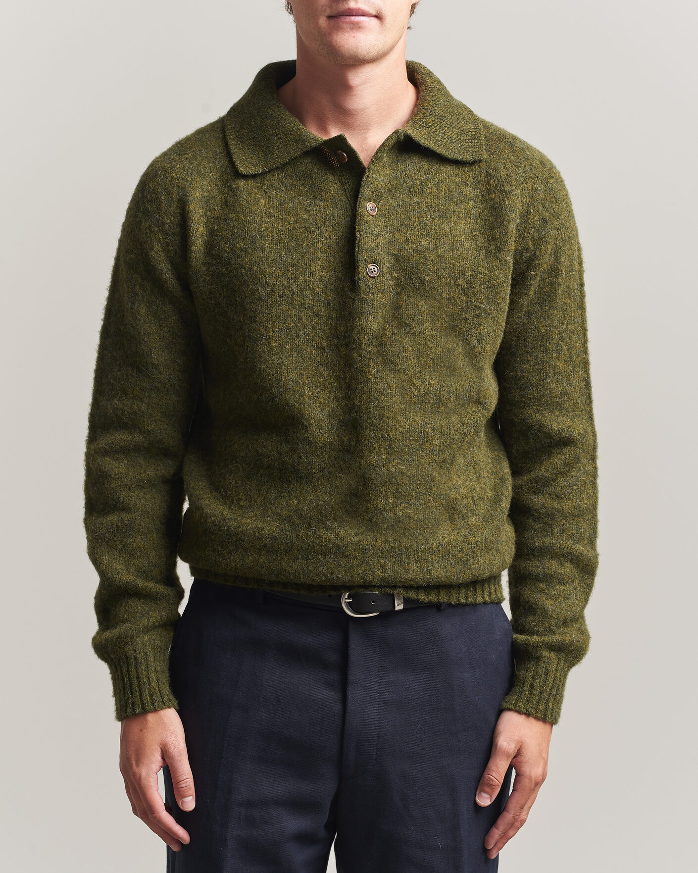 Herren | Pullover | Harley Of Scotland | Brushed Supersoft Lambswool Polo Scots Pine