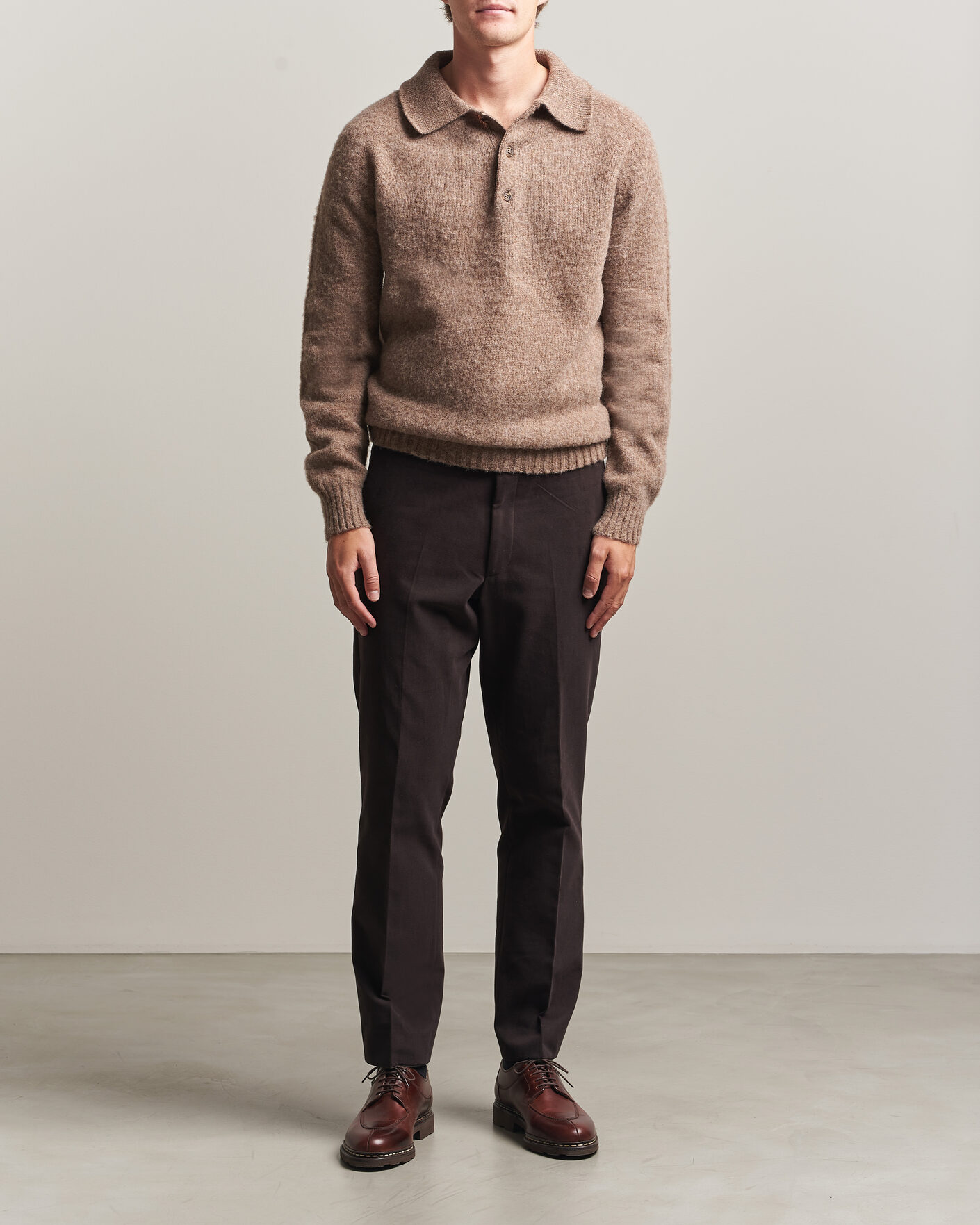 Herren | Pullover | Harley Of Scotland | Brushed Supersoft Lambswool Polo Tundra