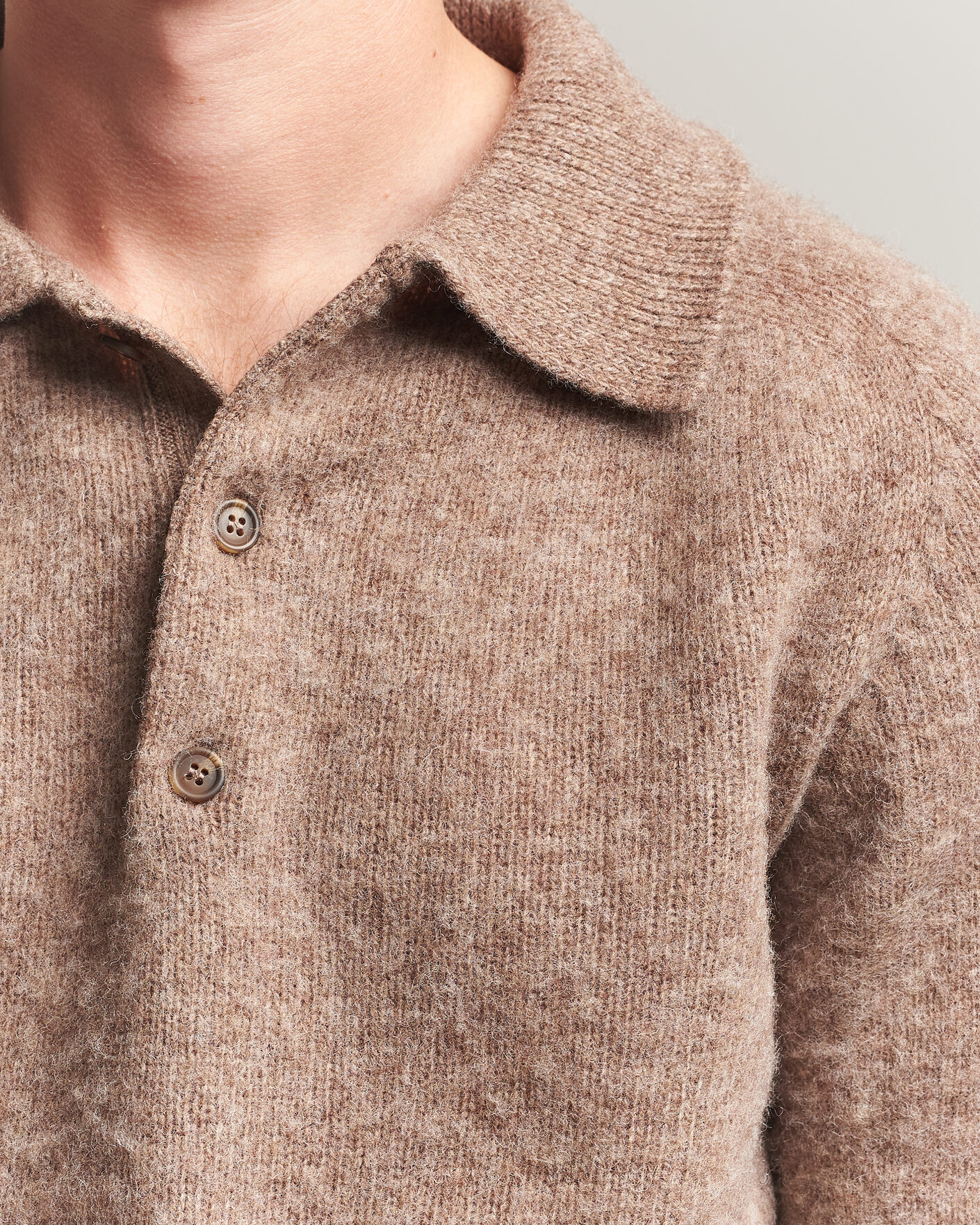 Herren | Pullover | Harley Of Scotland | Brushed Supersoft Lambswool Polo Tundra