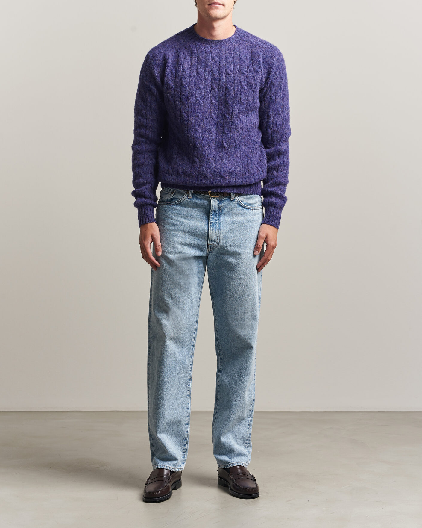 Herren | Pullover | Harley Of Scotland | Brushed Supersoft Lambswool Cable Iris