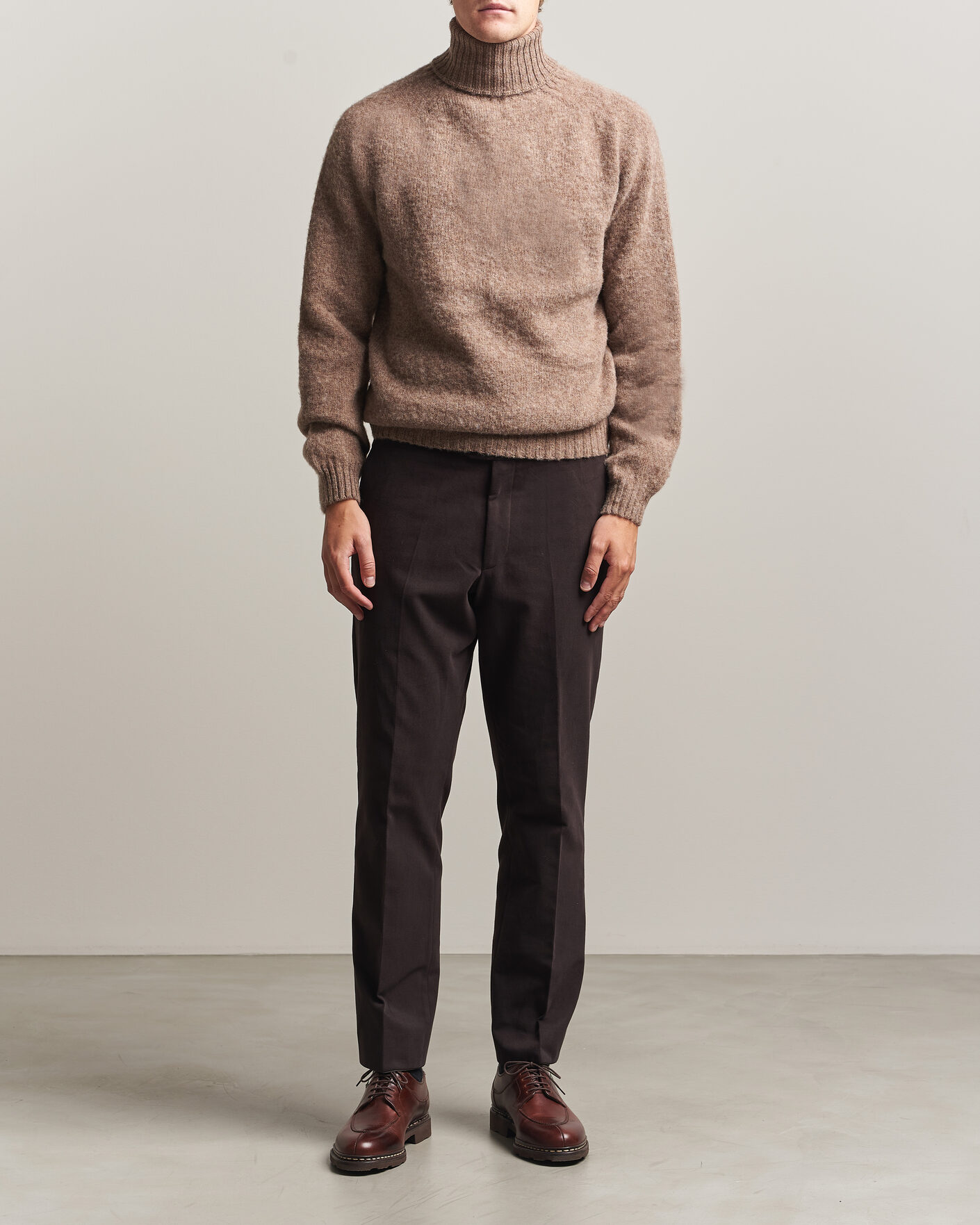 Herren | Pullover | Harley Of Scotland | Brushed Supersoft Lambswool Rollneck Tundra
