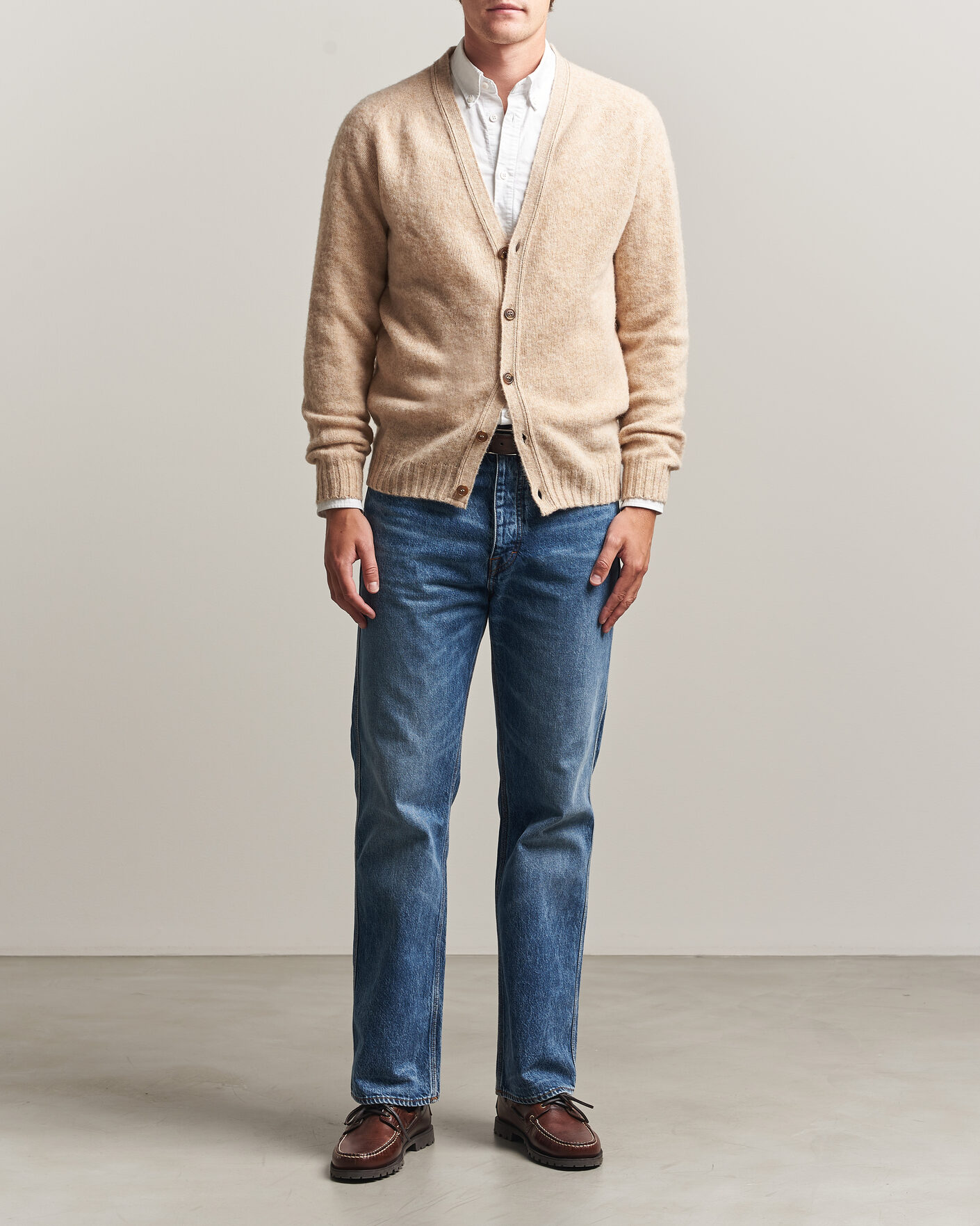 Herren | Pullover | Harley Of Scotland | Brushed Supersoft Lambswool Cardigan Calico