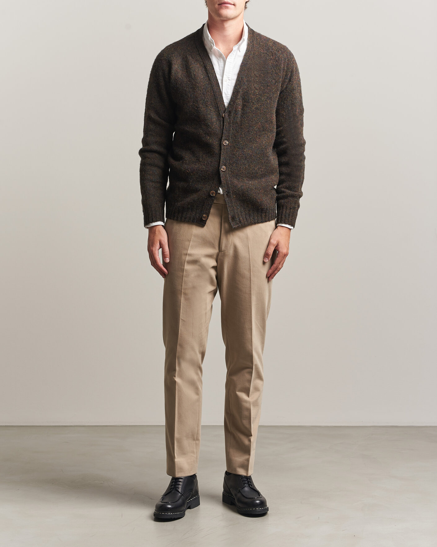 Herren | Pullover | Harley Of Scotland | Brushed Supersoft Lambswool Cardigan Carob
