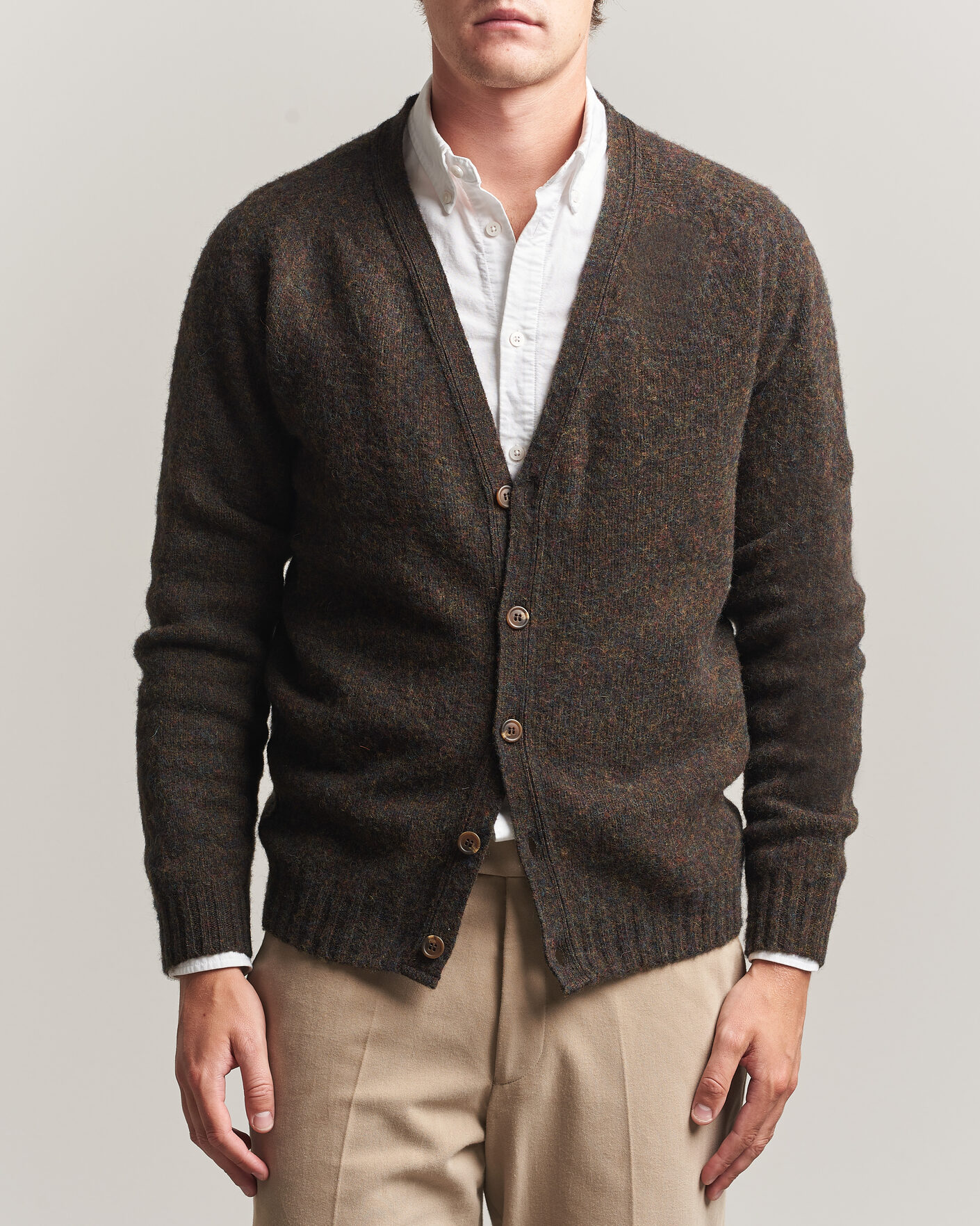 Herren | Pullover | Harley Of Scotland | Brushed Supersoft Lambswool Cardigan Carob