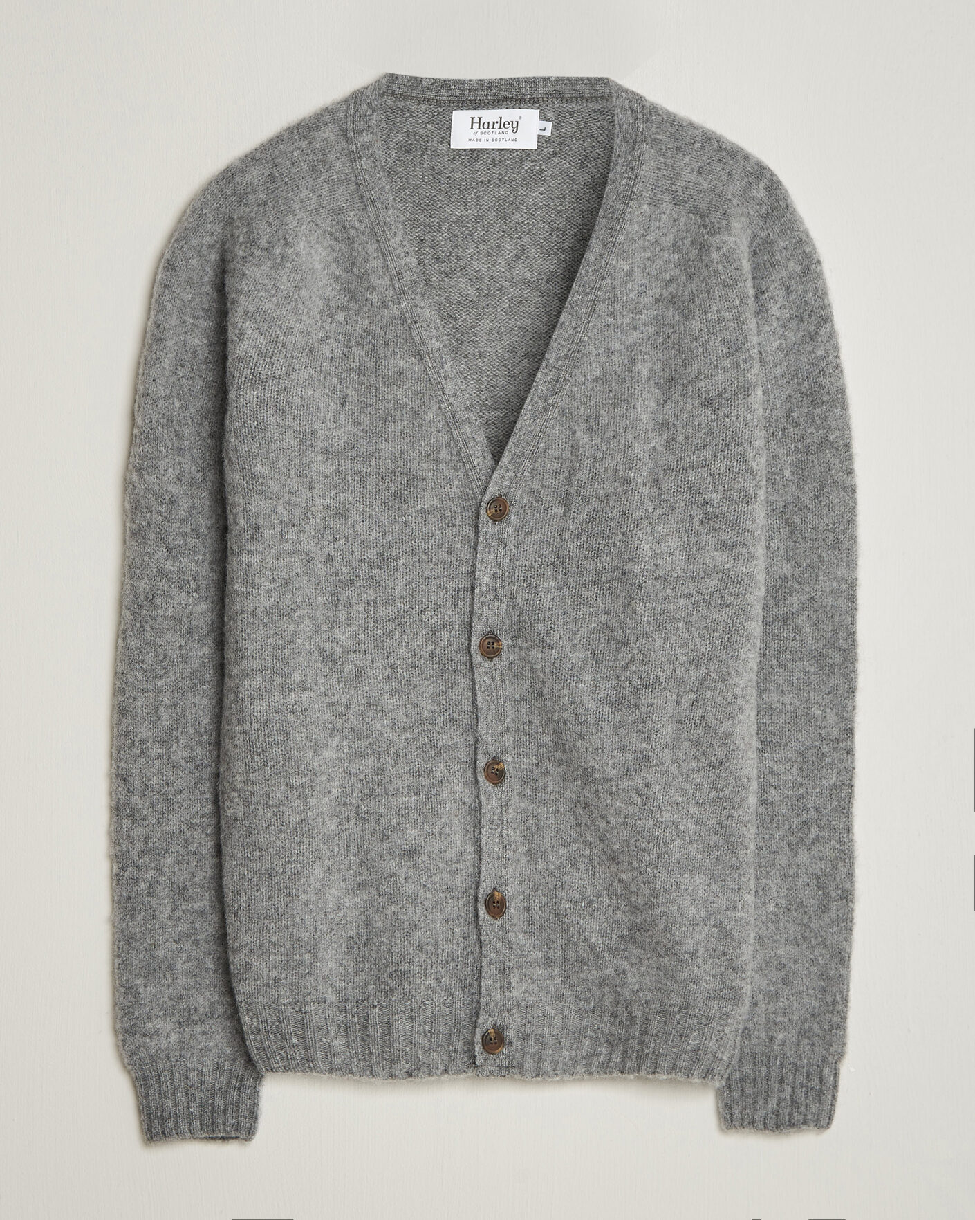 Herren | Pullover | Harley Of Scotland | Brushed Supersoft Lambswool Cardigan Mid Grey