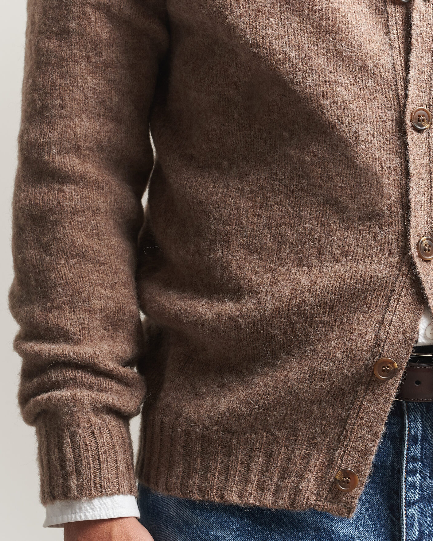 Herren | Pullover | Harley Of Scotland | Brushed Supersoft Lambswool Cardigan Tundra