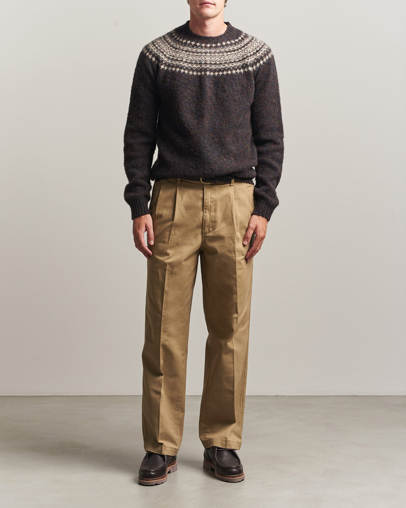 Herren | Pullover | Harley Of Scotland | Brushed Supersoft Lambswool Yolk Fairisle Volcano/Cameo