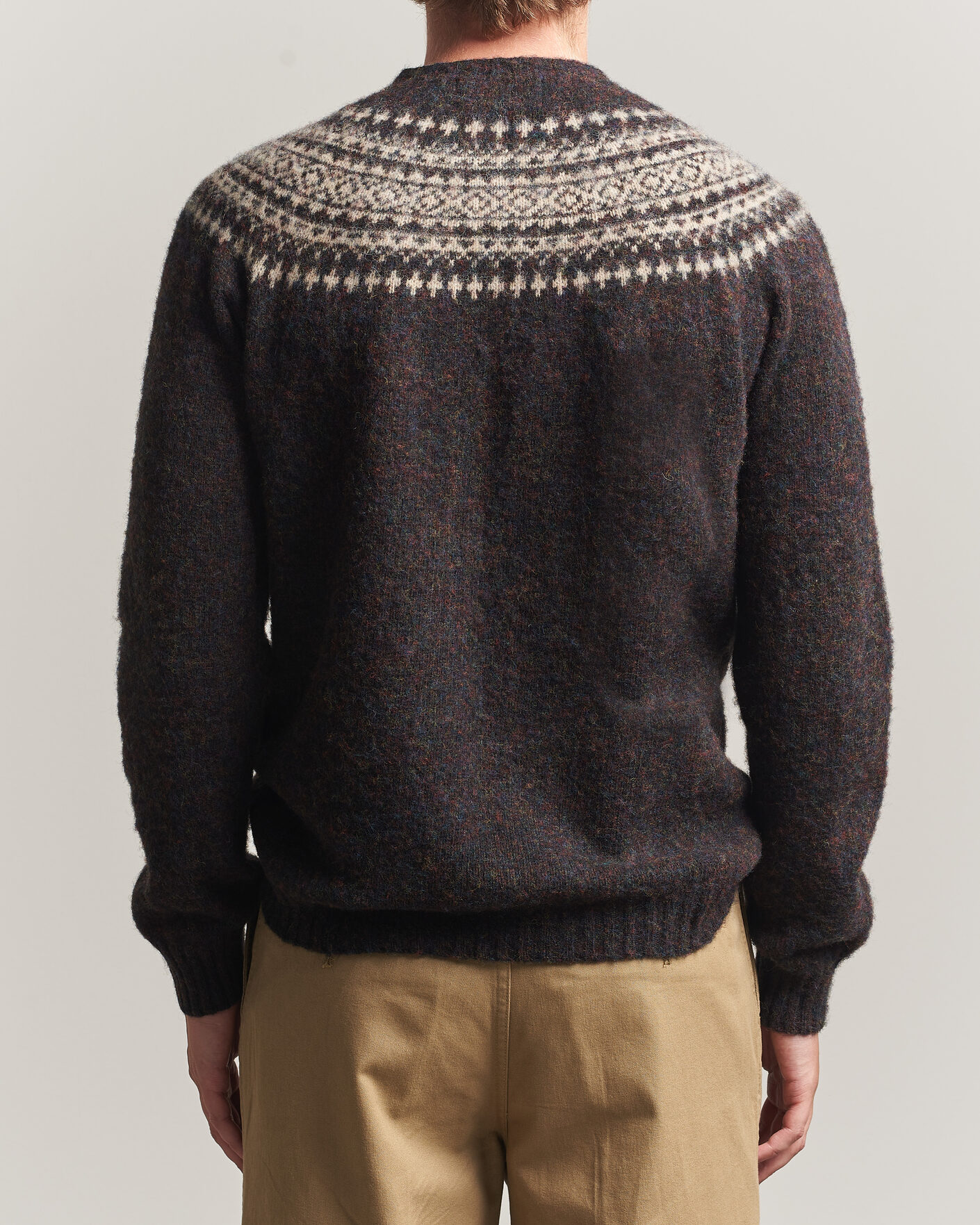 Herren | Pullover | Harley Of Scotland | Brushed Supersoft Lambswool Yolk Fairisle Volcano/Cameo