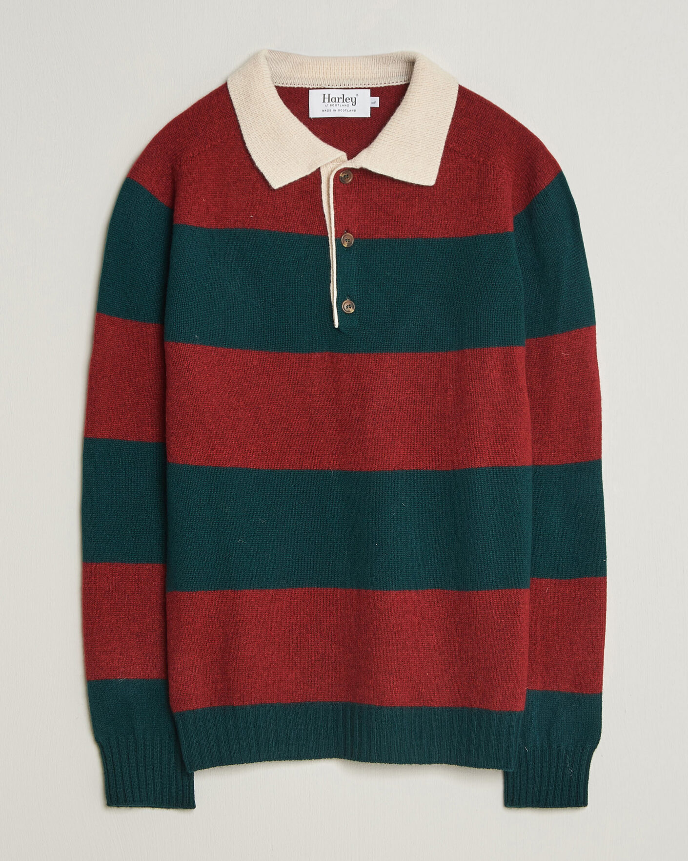 Herren | Pullover | Harley Of Scotland | Supersoft 2ply Lambswool Rugby Green/Red