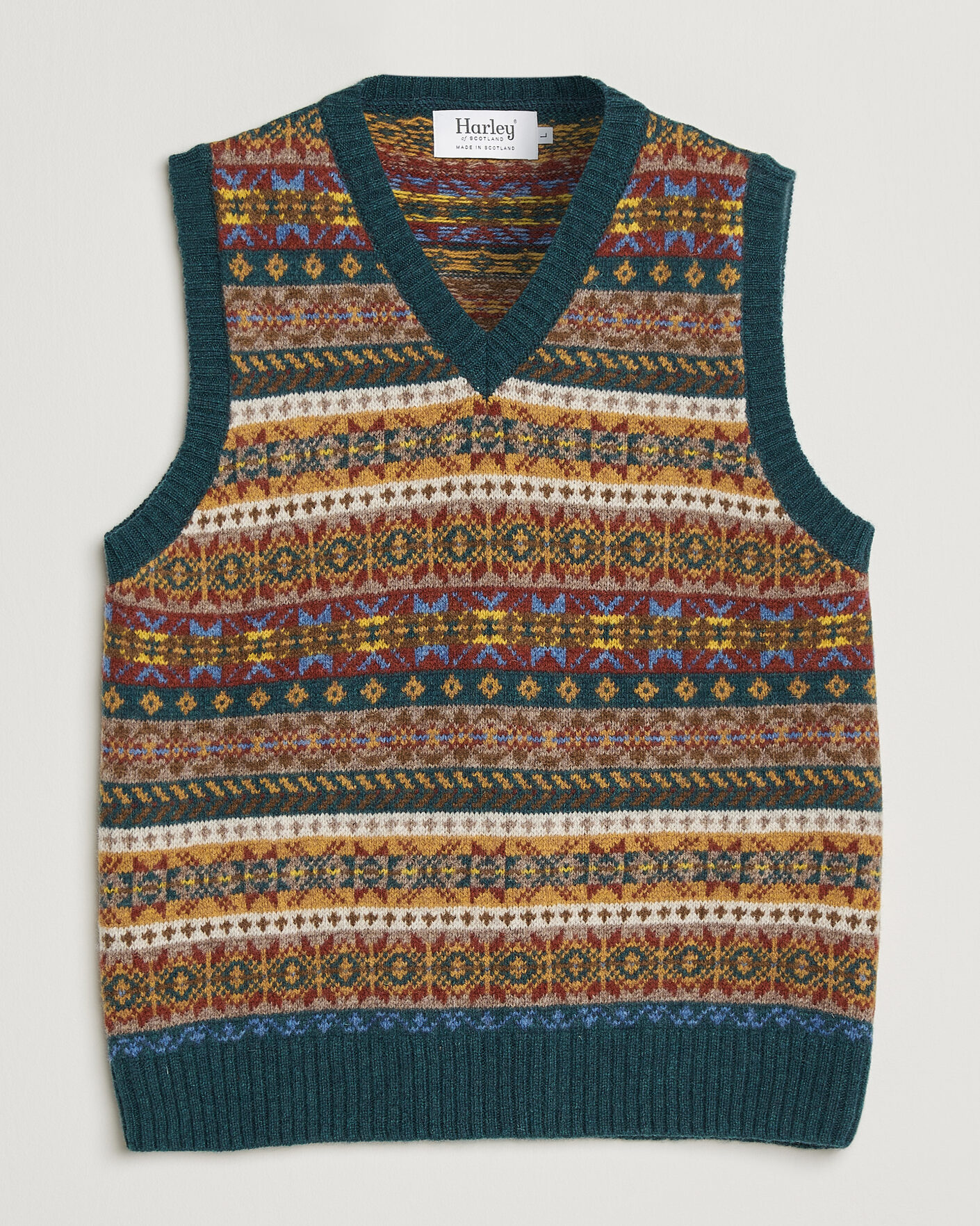 Herren | Pullover | Harley Of Scotland | Supersoft 2ply Lambswool Fairisle Vest Tempest