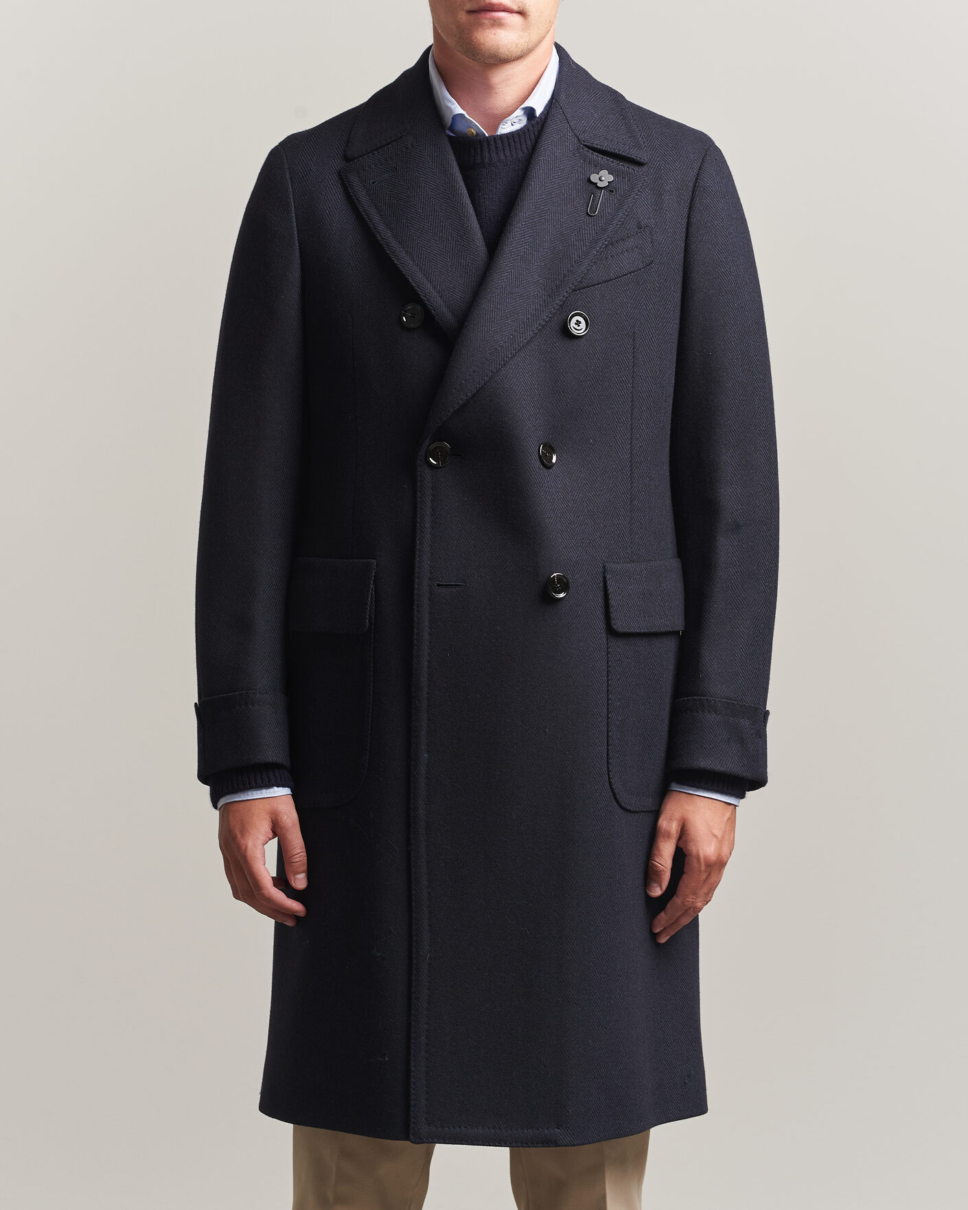 Herren | Jacken | Lardini | Ulster Wool/Cashmere Tonal Herringbone Coat Navy