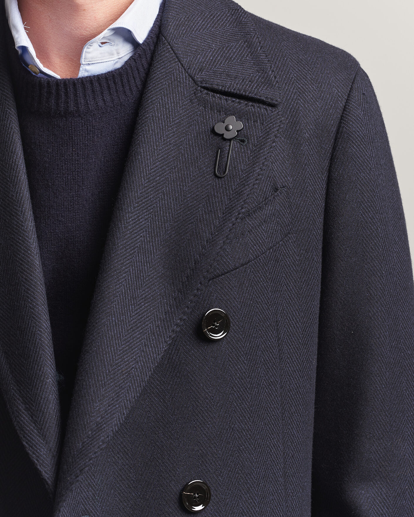 Herren | Jacken | Lardini | Ulster Wool/Cashmere Tonal Herringbone Coat Navy