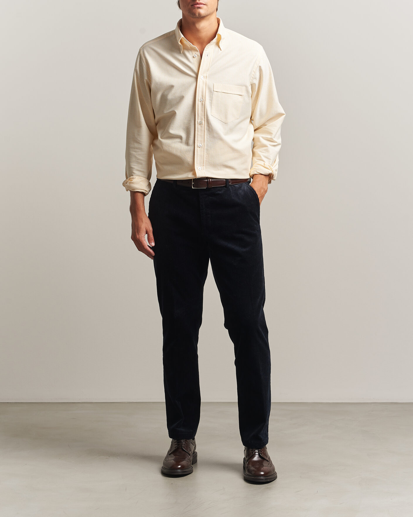 Herren | Hemden | Drake's | Striped Button Down Oxford Shirt Yellow
