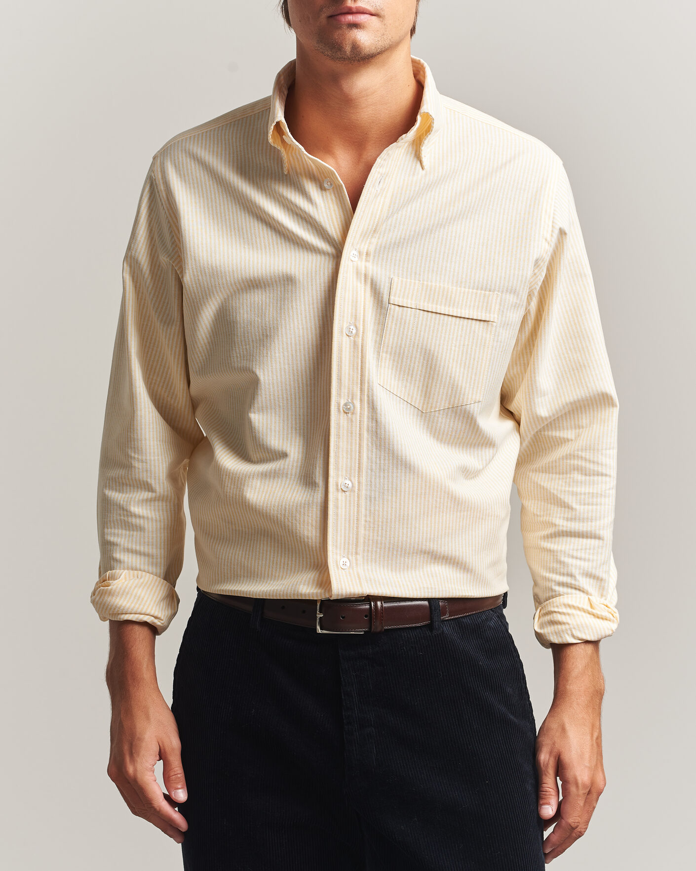 Herren | Hemden | Drake's | Striped Button Down Oxford Shirt Yellow