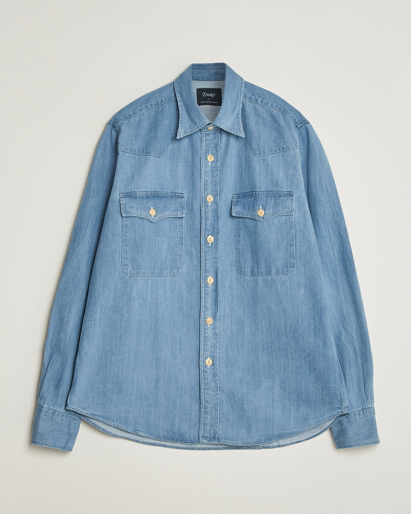 Herren | Hemden | Drake's | Denim Western Shirt Bleached Blue