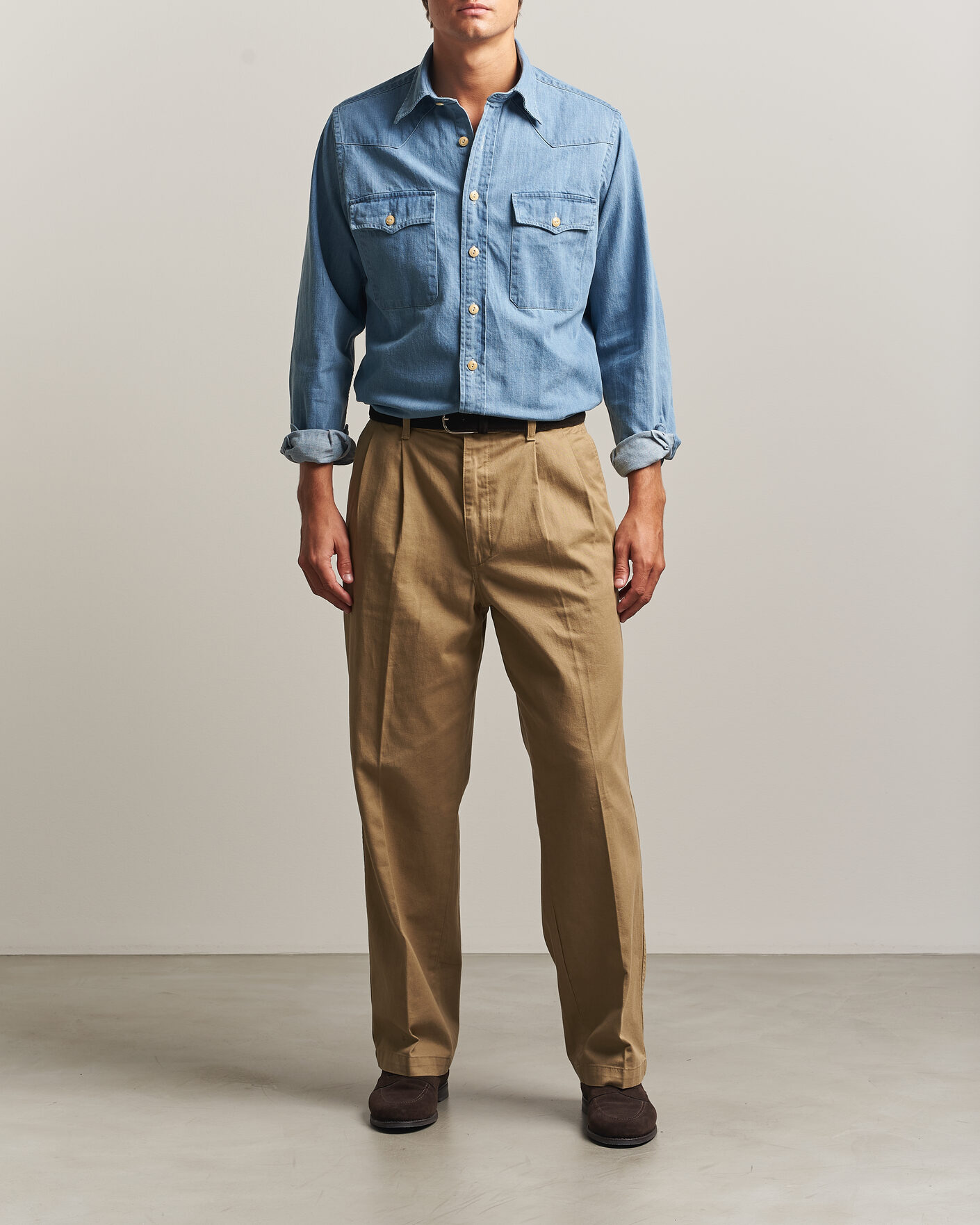 Herren | Hemden | Drake's | Denim Western Shirt Bleached Blue