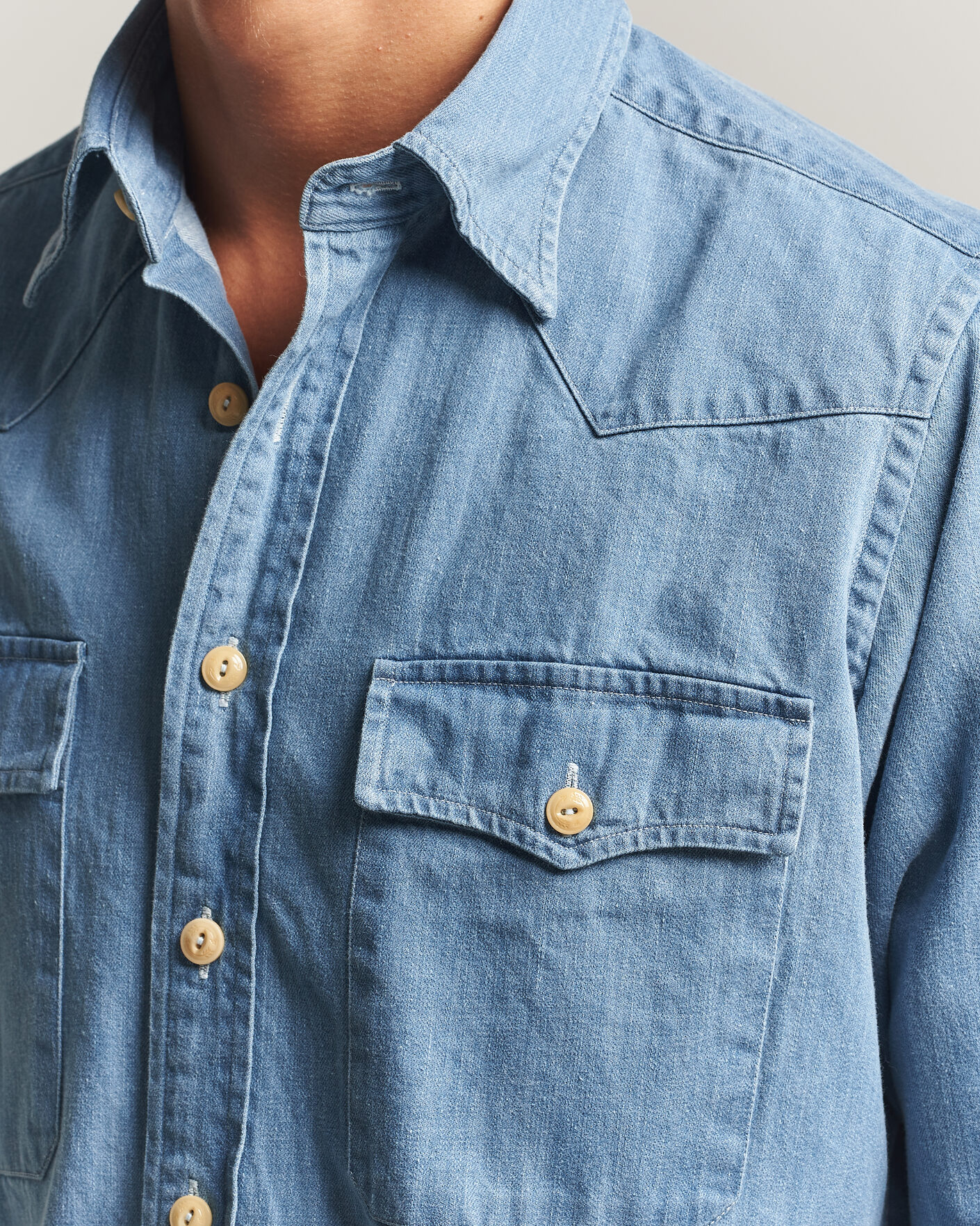 Herren | Hemden | Drake's | Denim Western Shirt Bleached Blue