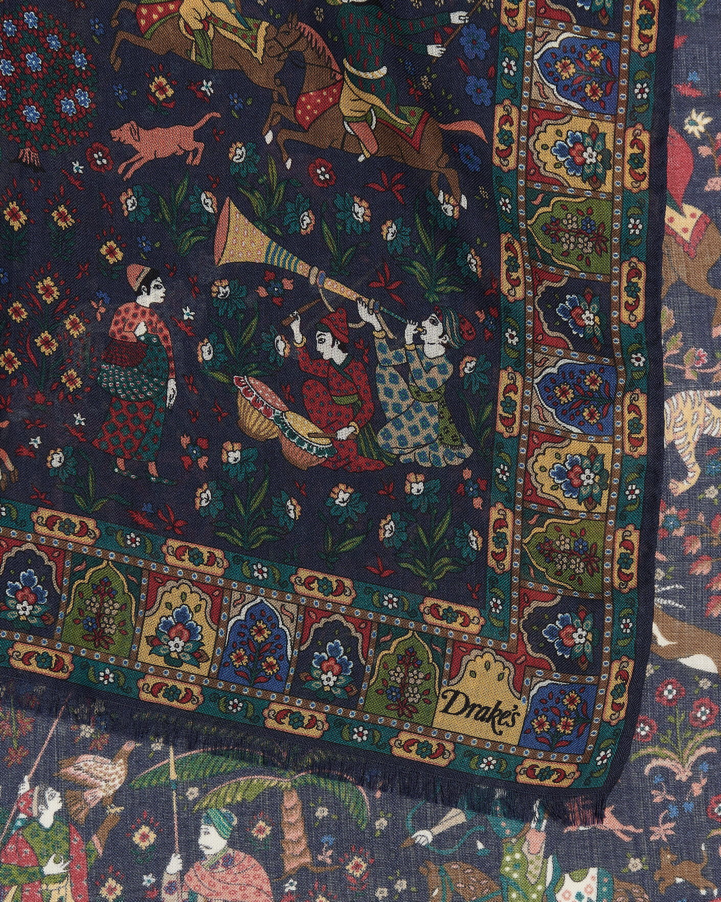 Herren | Tücher | Drake's | Mughal Garden Wool/Silk Scarf Navy