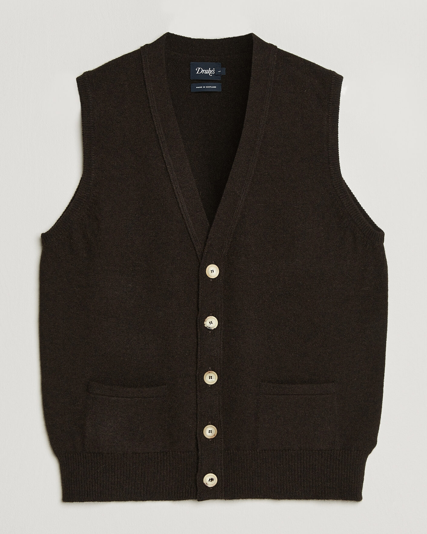 Herren | Pullover | Drake's | Lambswool Vest Cardigan Dark Brown