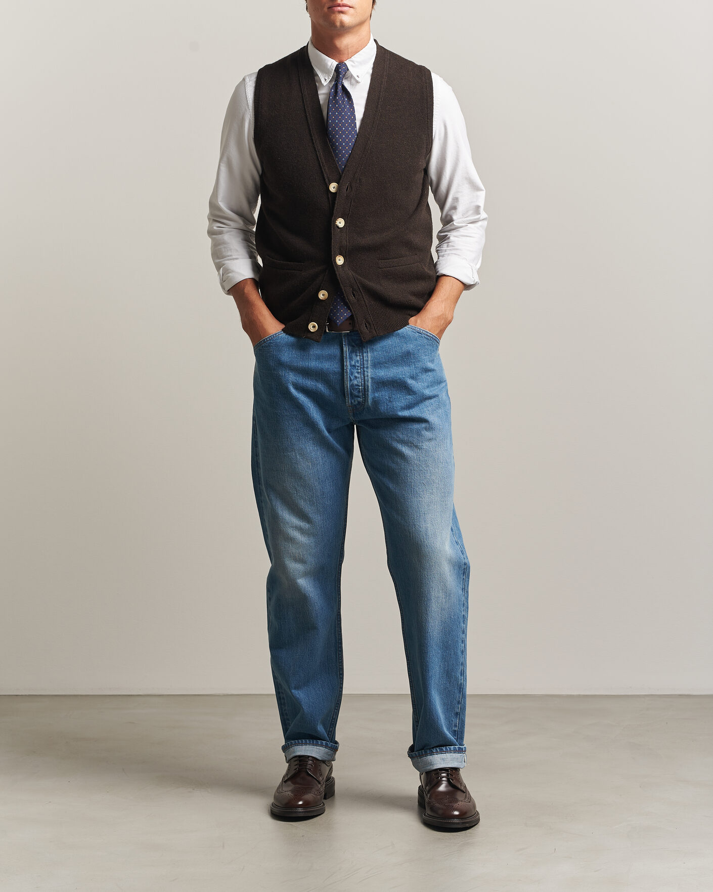 Herren | Pullover | Drake's | Lambswool Vest Cardigan Dark Brown