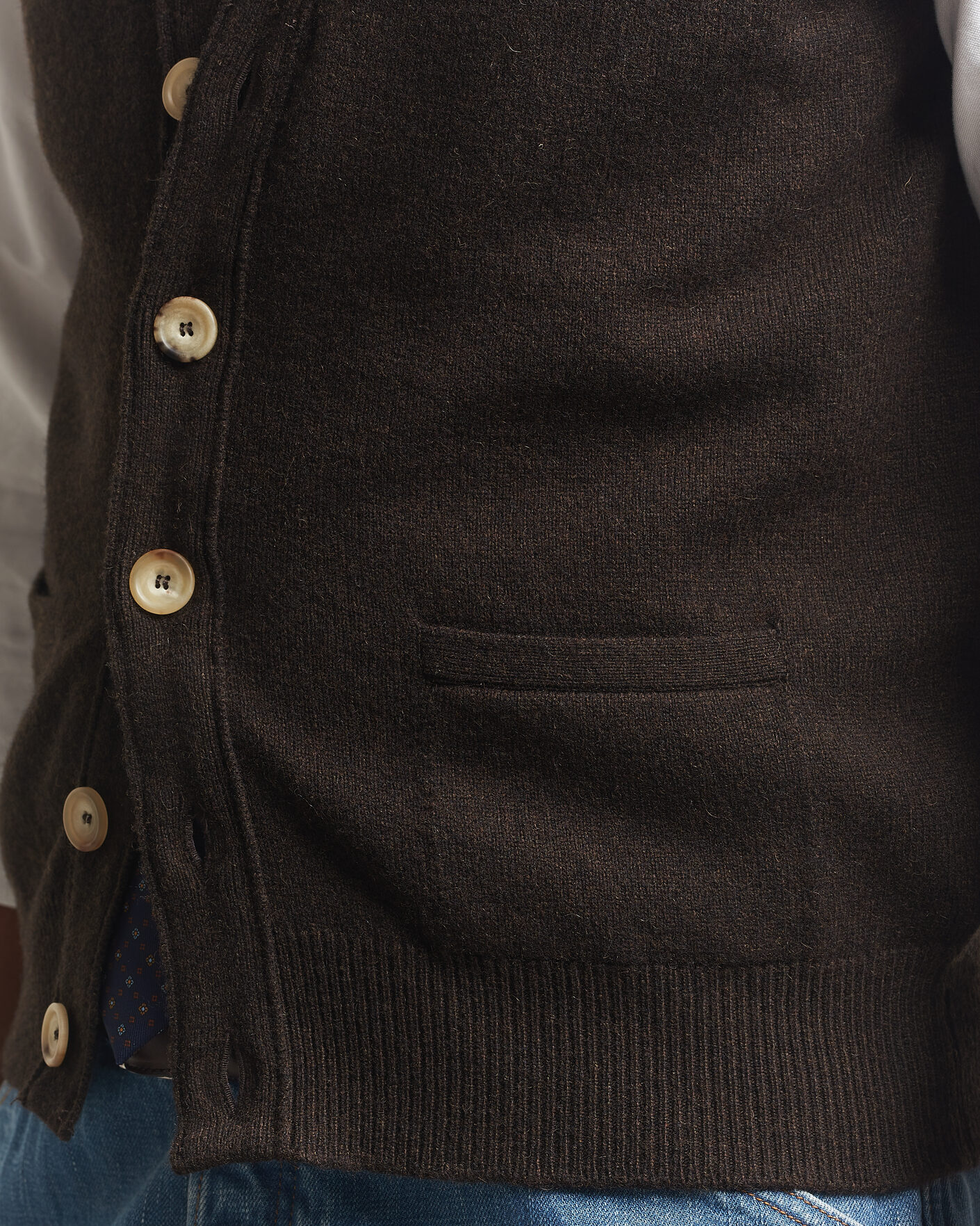 Herren | Pullover | Drake's | Lambswool Vest Cardigan Dark Brown