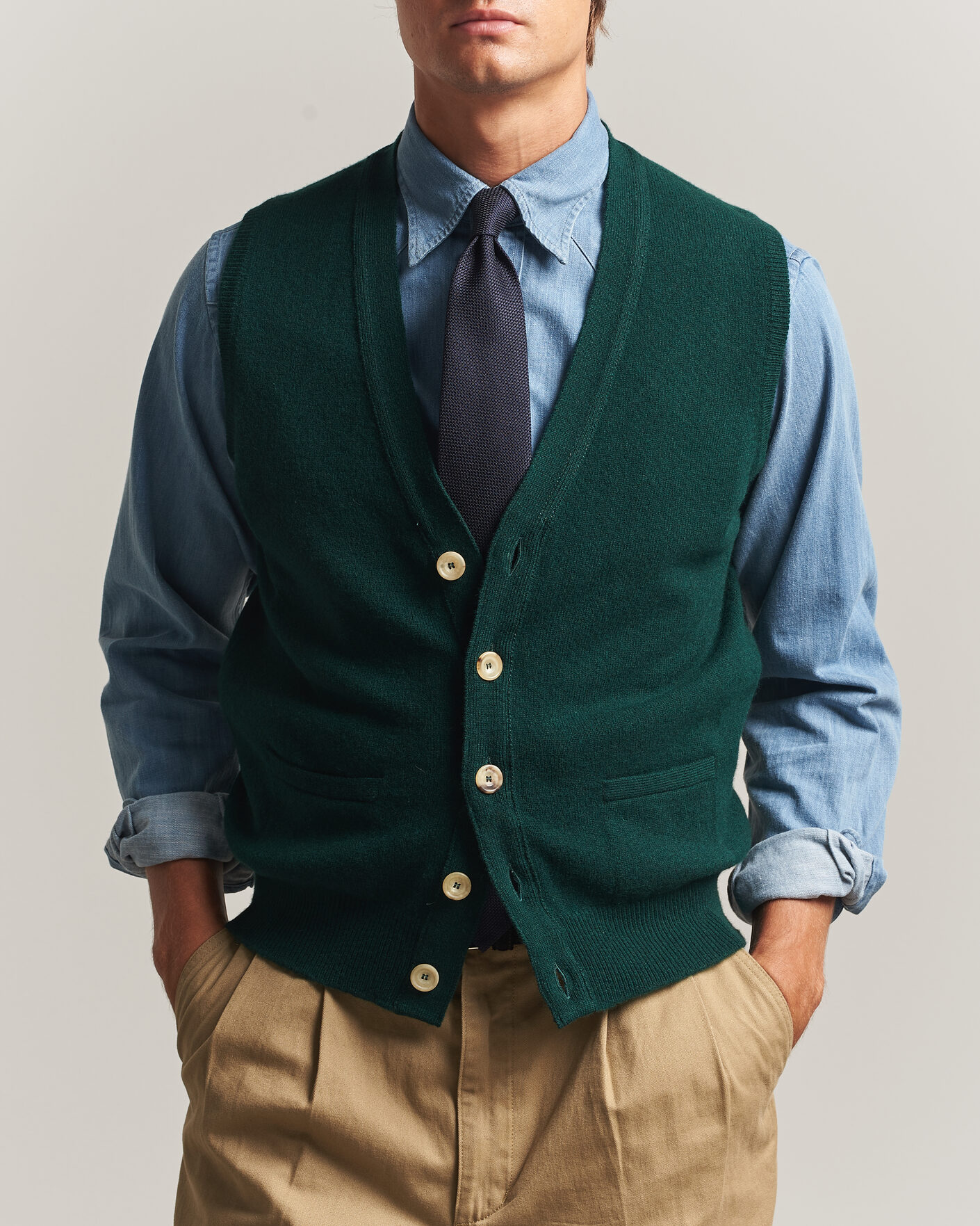 Herren | Pullover | Drake's | Lambswool Vest Cardigan Green