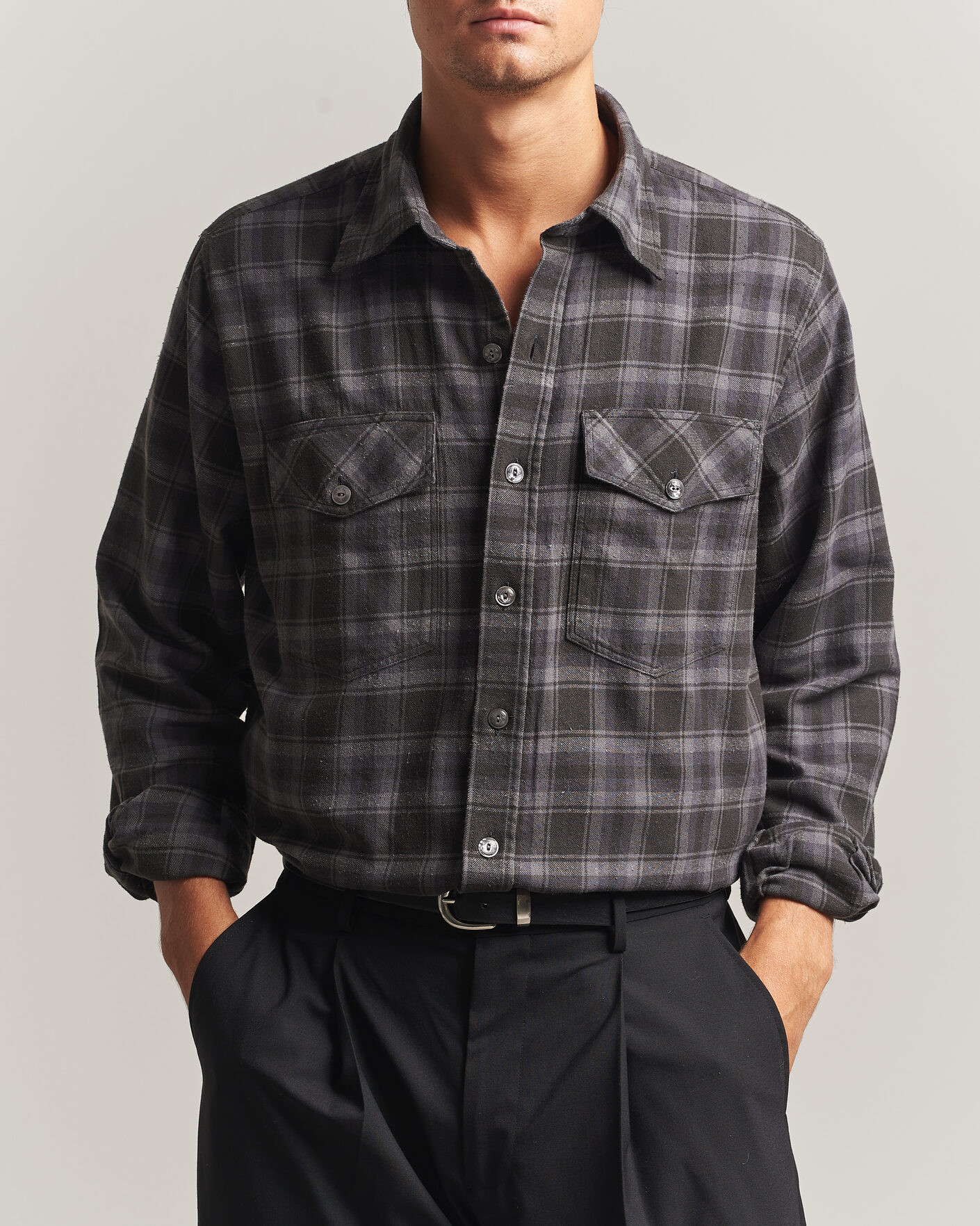 Herren | Hemden | Drake's | Cotton/Silk Two Pocket Shirt Grey