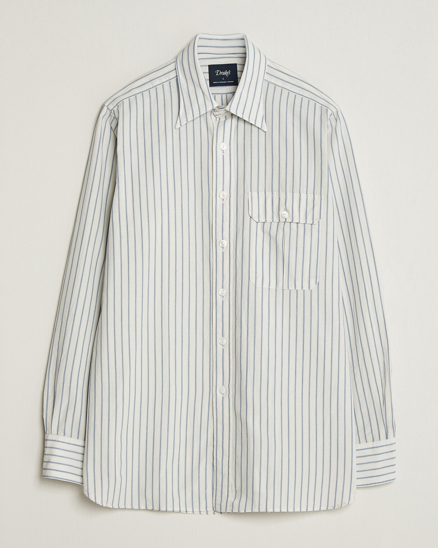 Herren | Hemden | Drake's | One Pocket Halo Stripe Shirt White