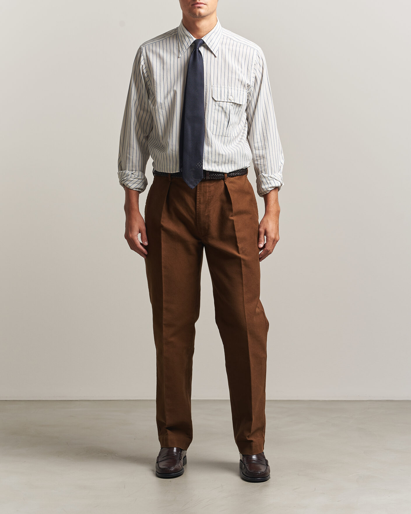 Herren | Hemden | Drake's | One Pocket Halo Stripe Shirt White