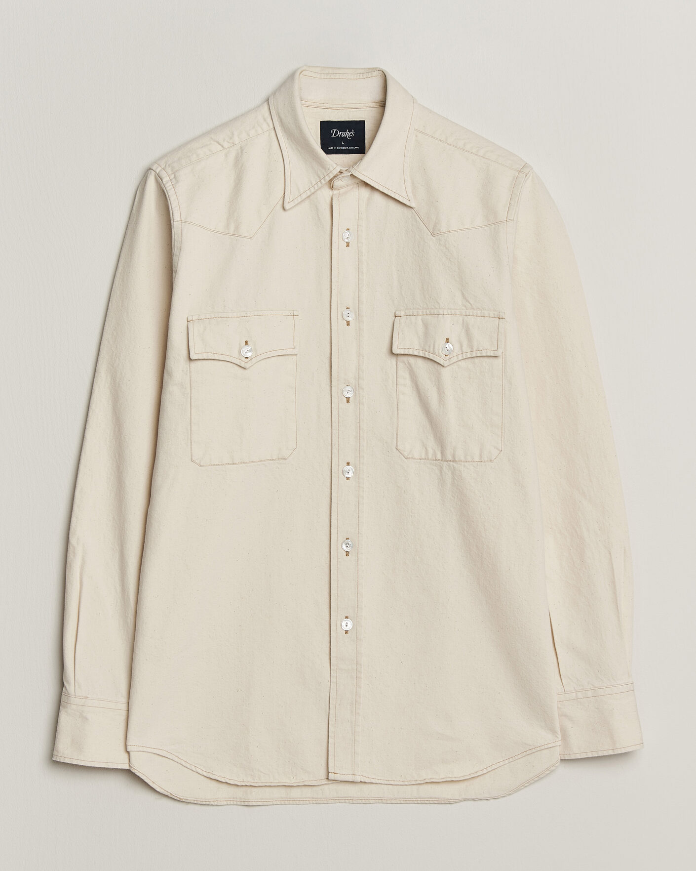 Herren | Hemden | Drake's | Western Denim Shirt Stone Wash Ecru
