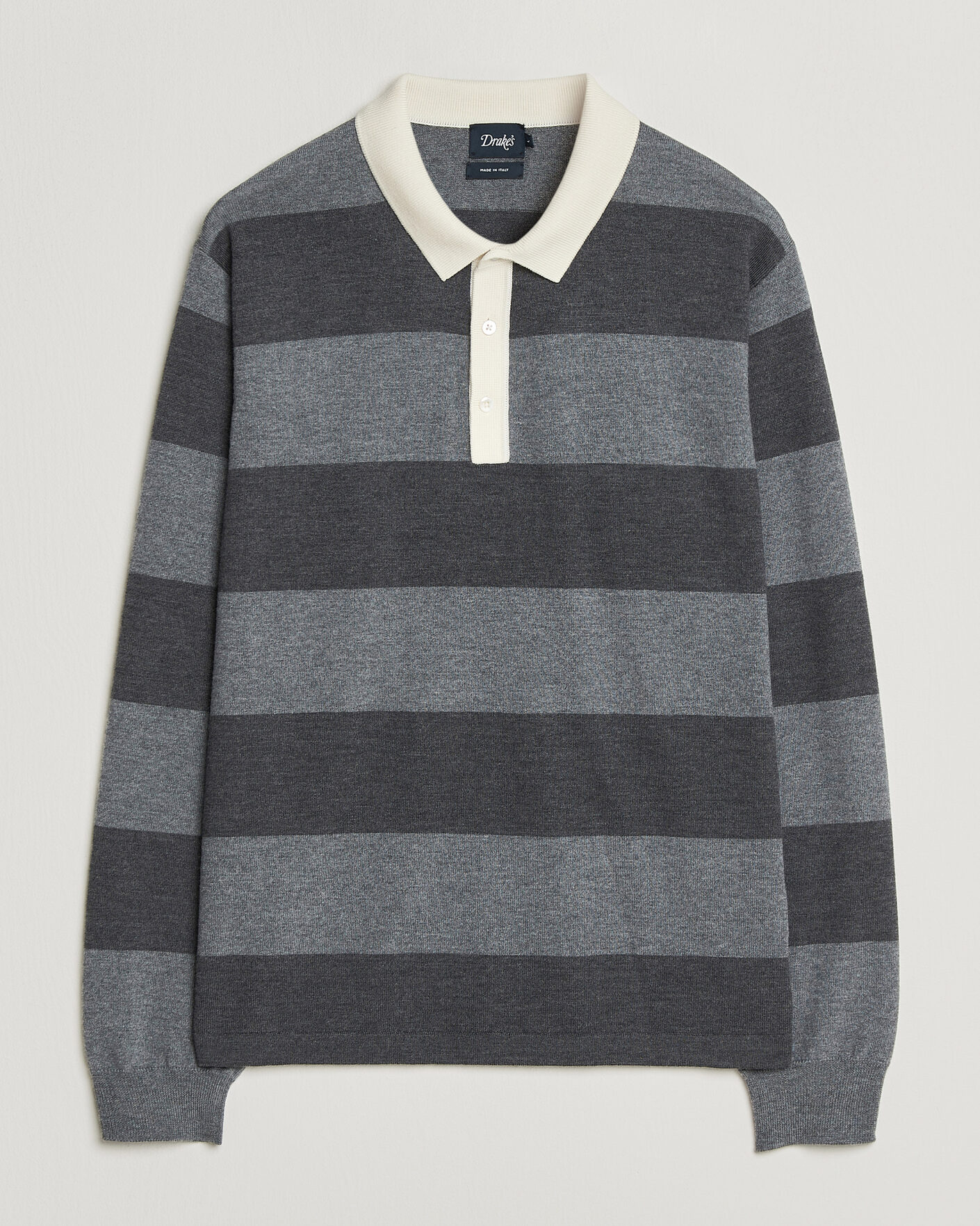 Herren | Pullover | Drake's | Block Stripe Knitted Rugby Mid Grey
