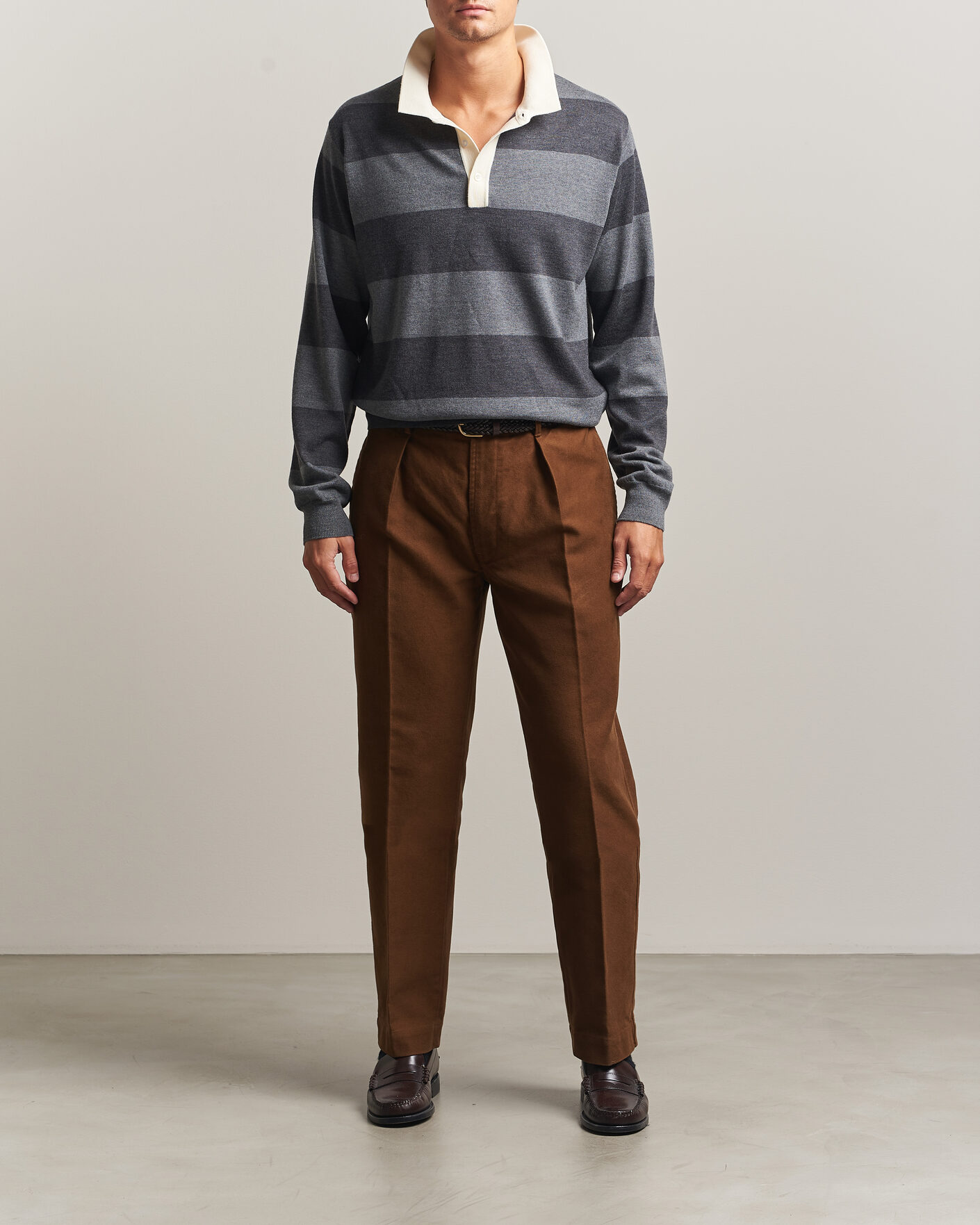 Herren | Pullover | Drake's | Block Stripe Knitted Rugby Mid Grey