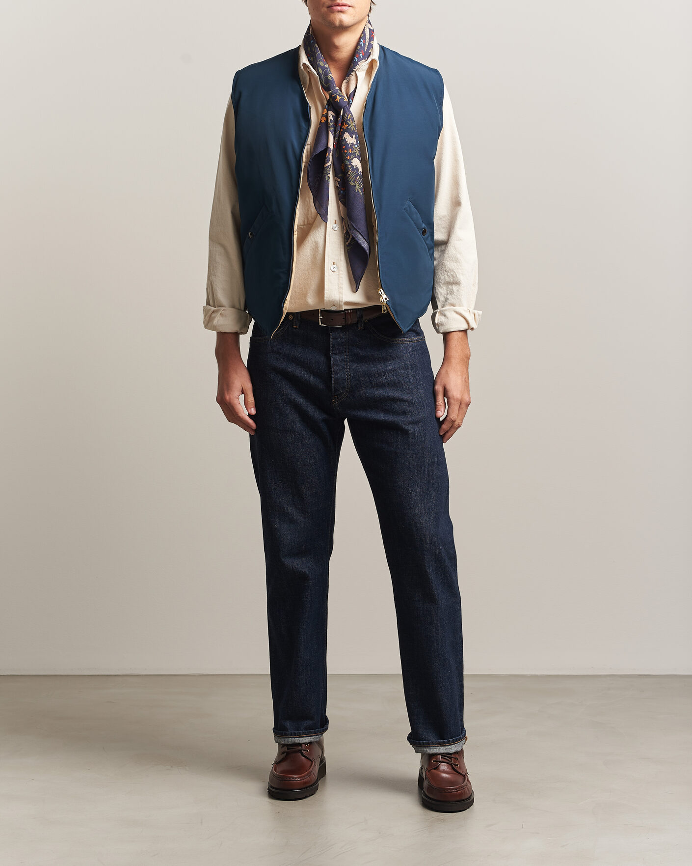 Herren | Westen | Drake's | Reversible Down Vest Petrol/Ecru