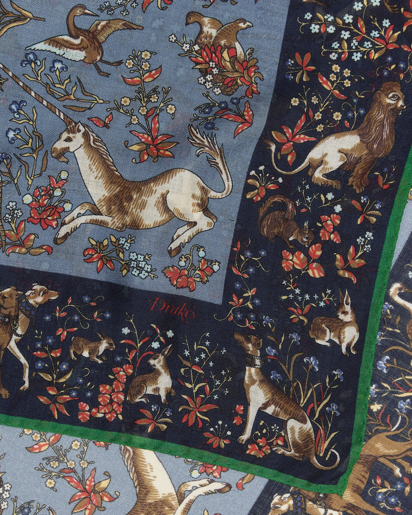 Herren | Tücher | Drake's | Unicorn Tapestry Wool/Silk Bandana Navy