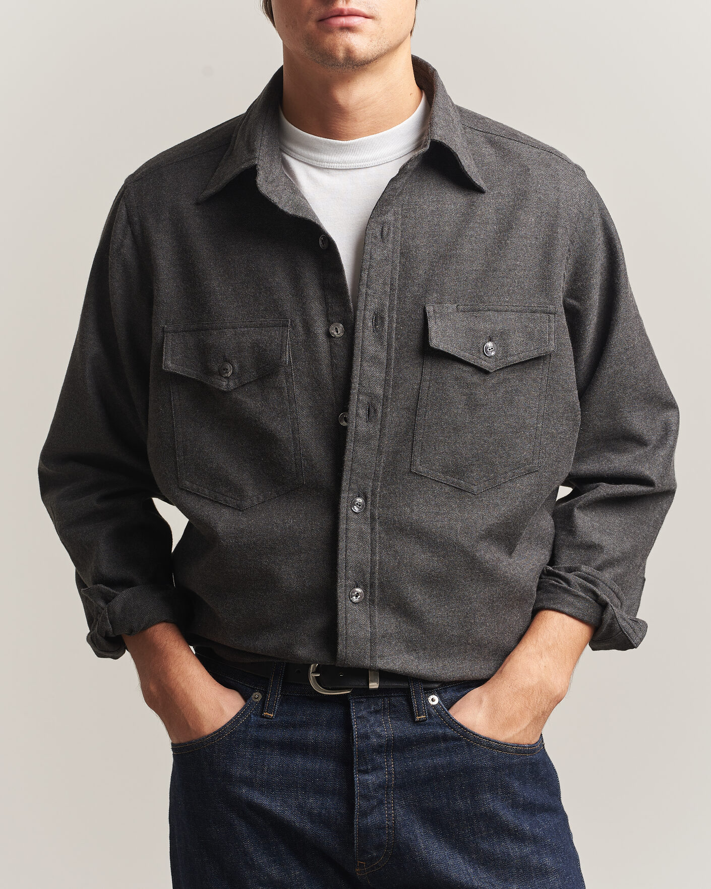 Herren | Hemden | Drake's | Two Pocket Casual Shirt Grey